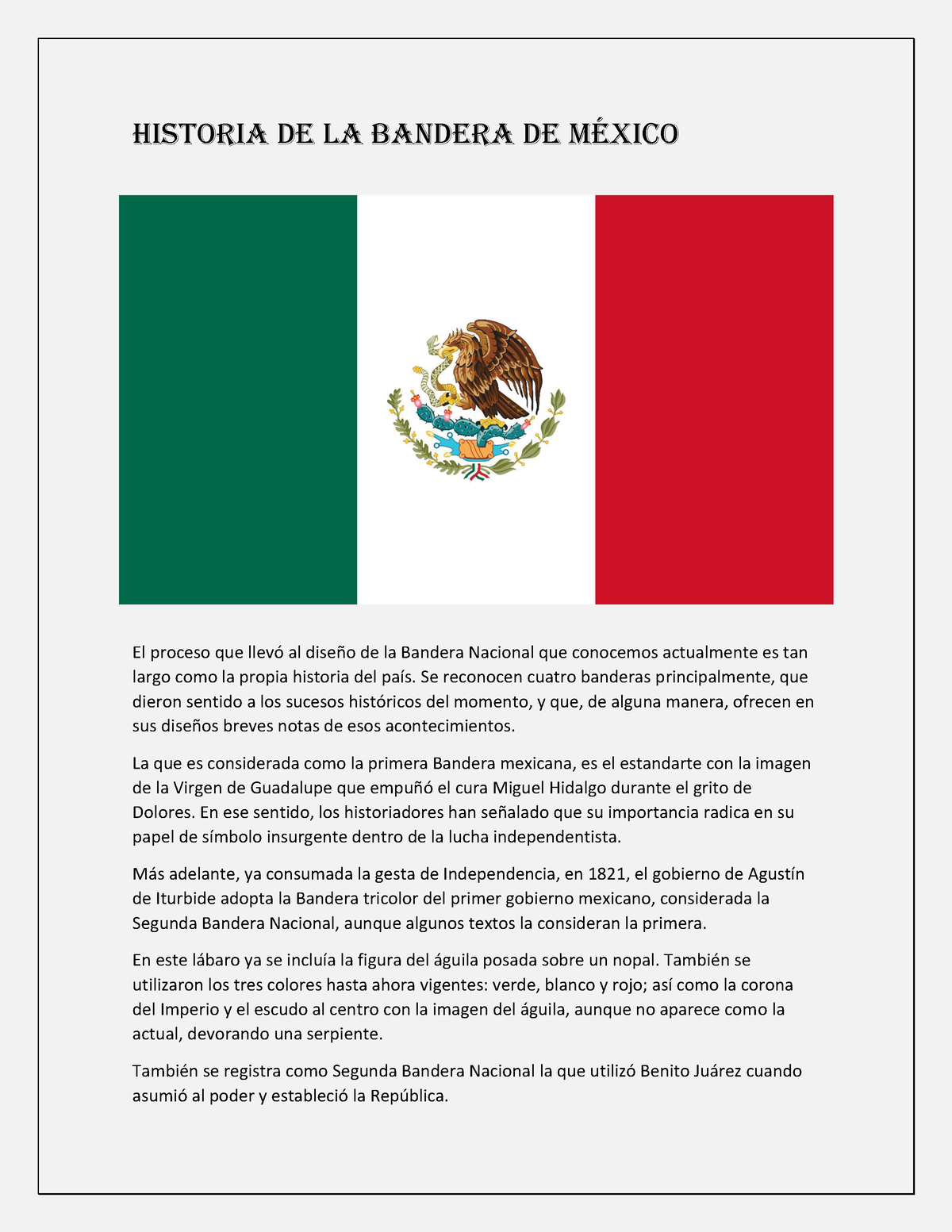 Historia de la bandera de México - Historia de la bandera de México El  proceso que llevó al diseño - Studocu