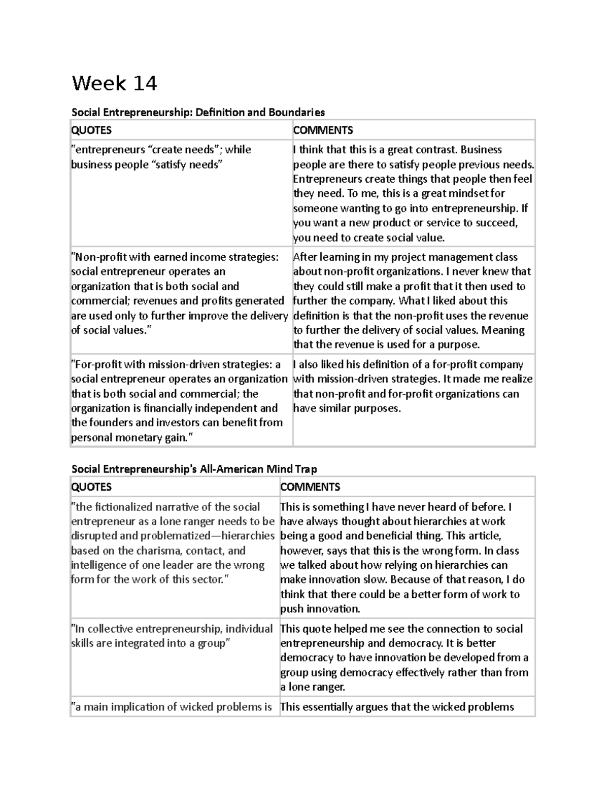 Week 14 Lecture Notes 14 Week 14 Social Entrepreneurship 