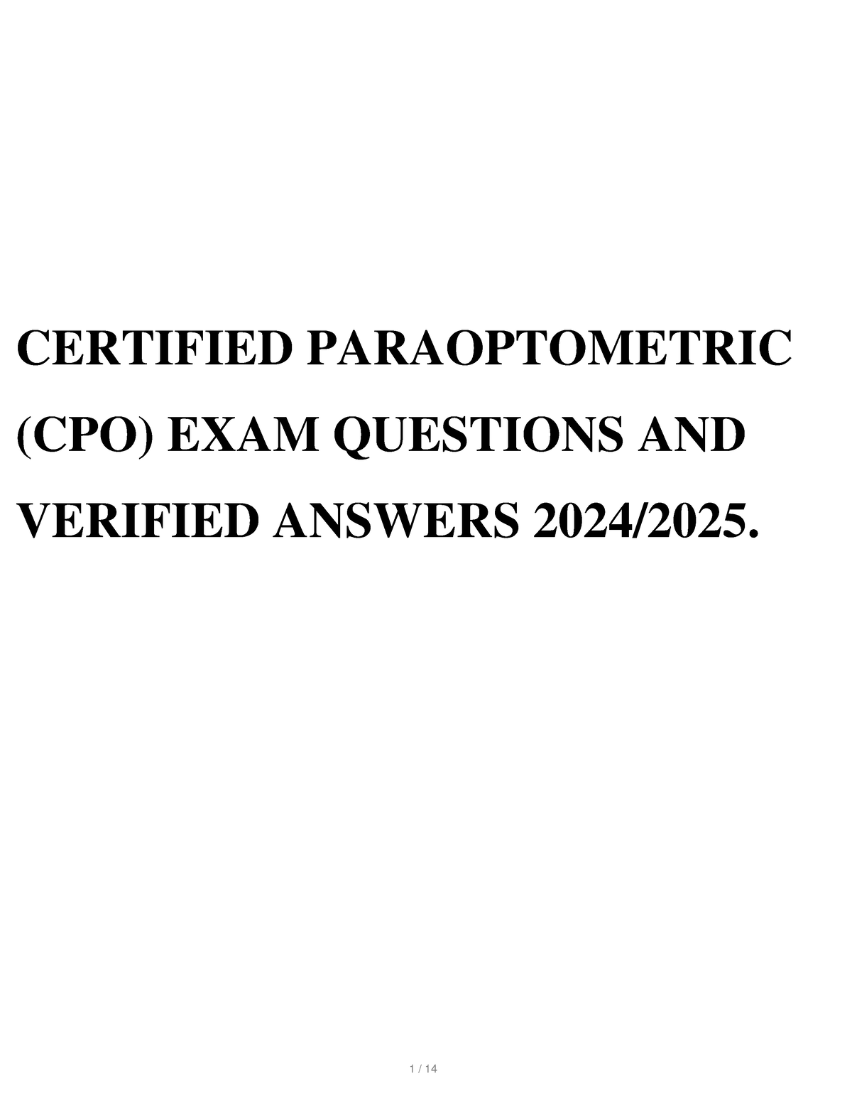 Certified Paraoptometric (CPO) Exam CERTIFIED PARAOPTOMETRIC (CPO