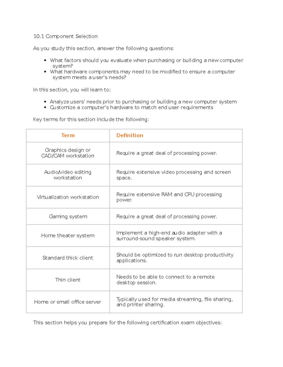 Chapter 10 Intro to Tech - 10 Component Selection As you study this ...