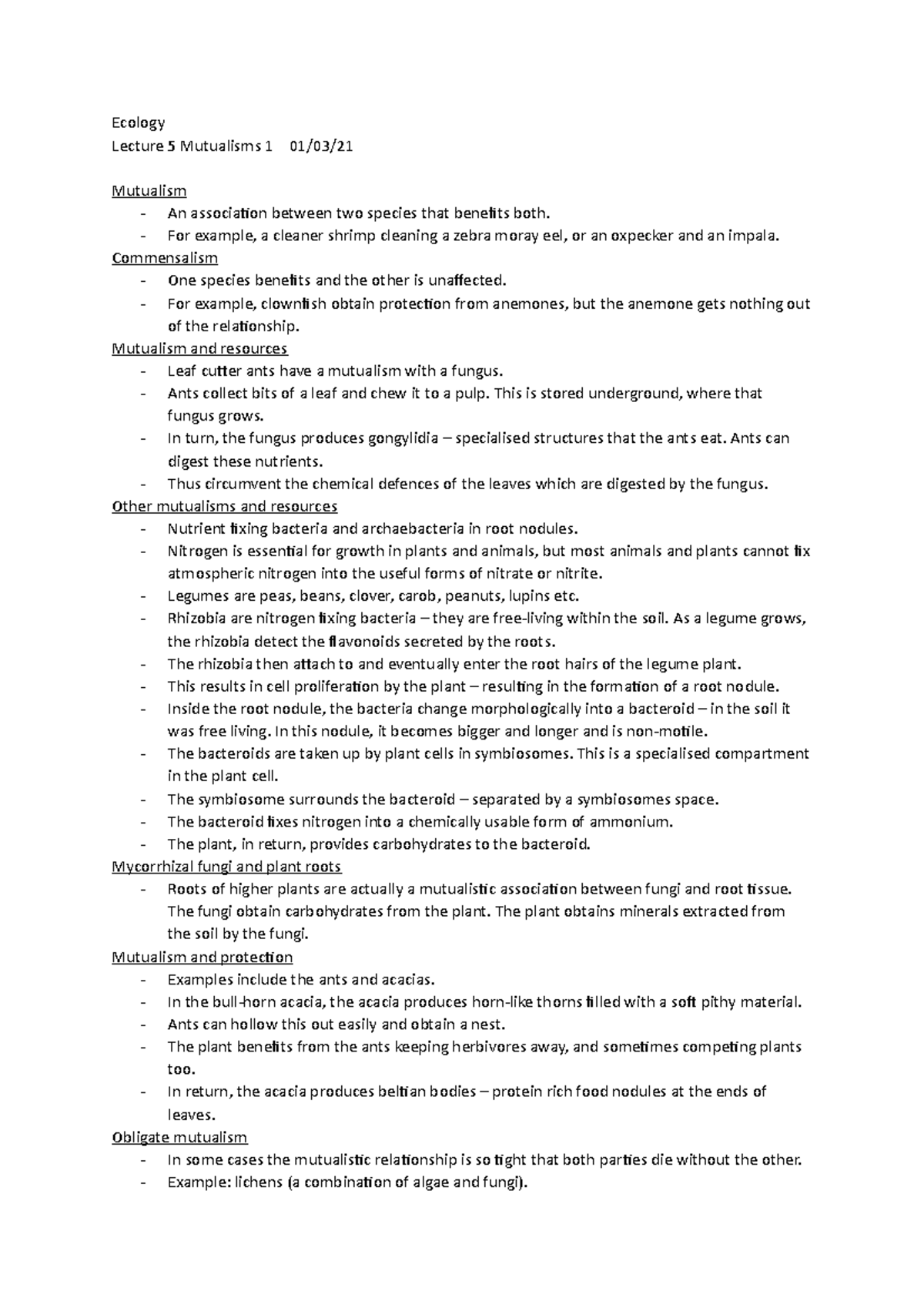 Mutualism 1 Lecture Ecology Lecture 5 Mutualisms 1 01 03 Mutualism
