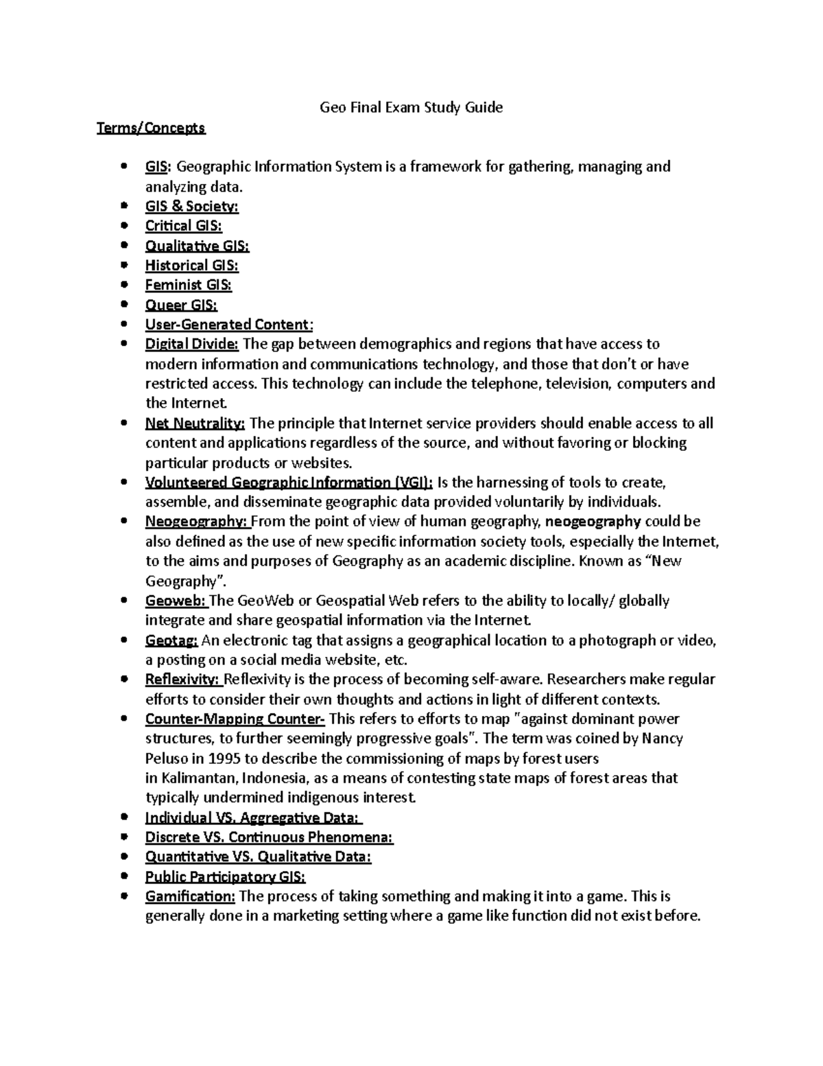 Geo Final Exam Study Guide - Geo Final Exam Study Guide Terms/Concepts ...