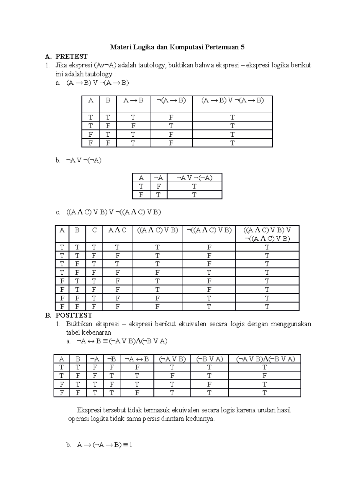 Logika Komputer Pertemuan 5 - Materi Logika Dan Komputasi Pertemuan 5 A ...