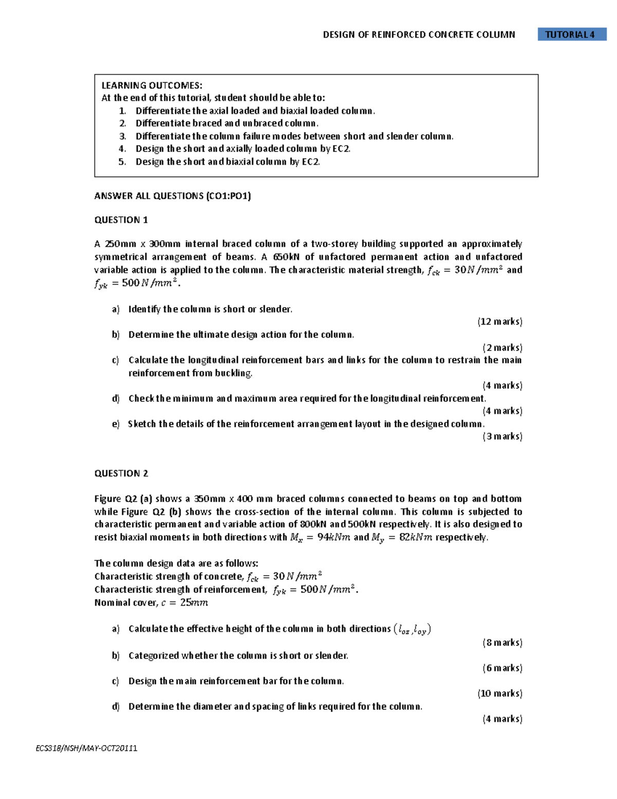 ECS338 - Tutorial on REINFORCED CONCRETE Column - DESIGN OF REINFORCED ...