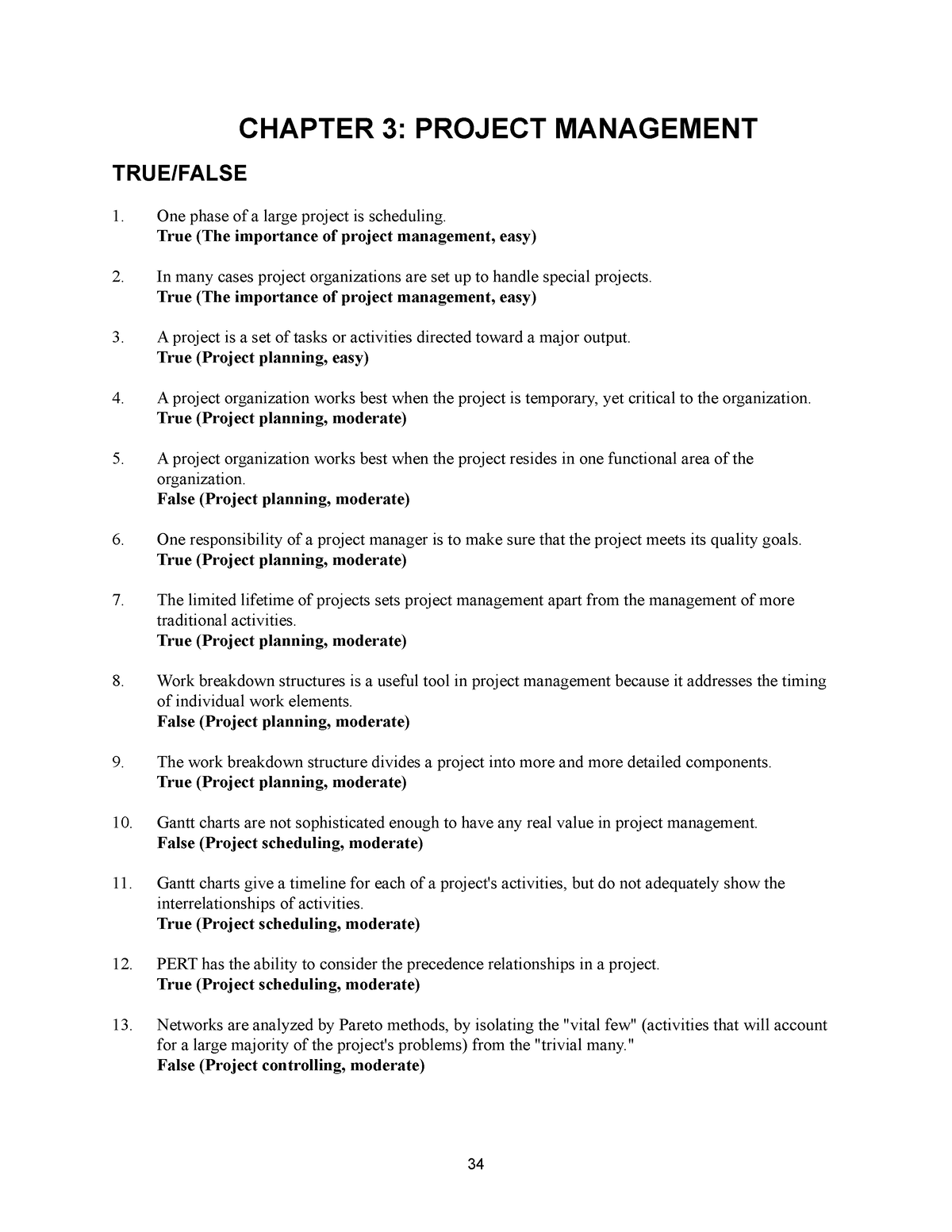 MCQ And Short Answers For Week 12 - CHAPTER 3: PROJECT MANAGEMENT TRUE ...