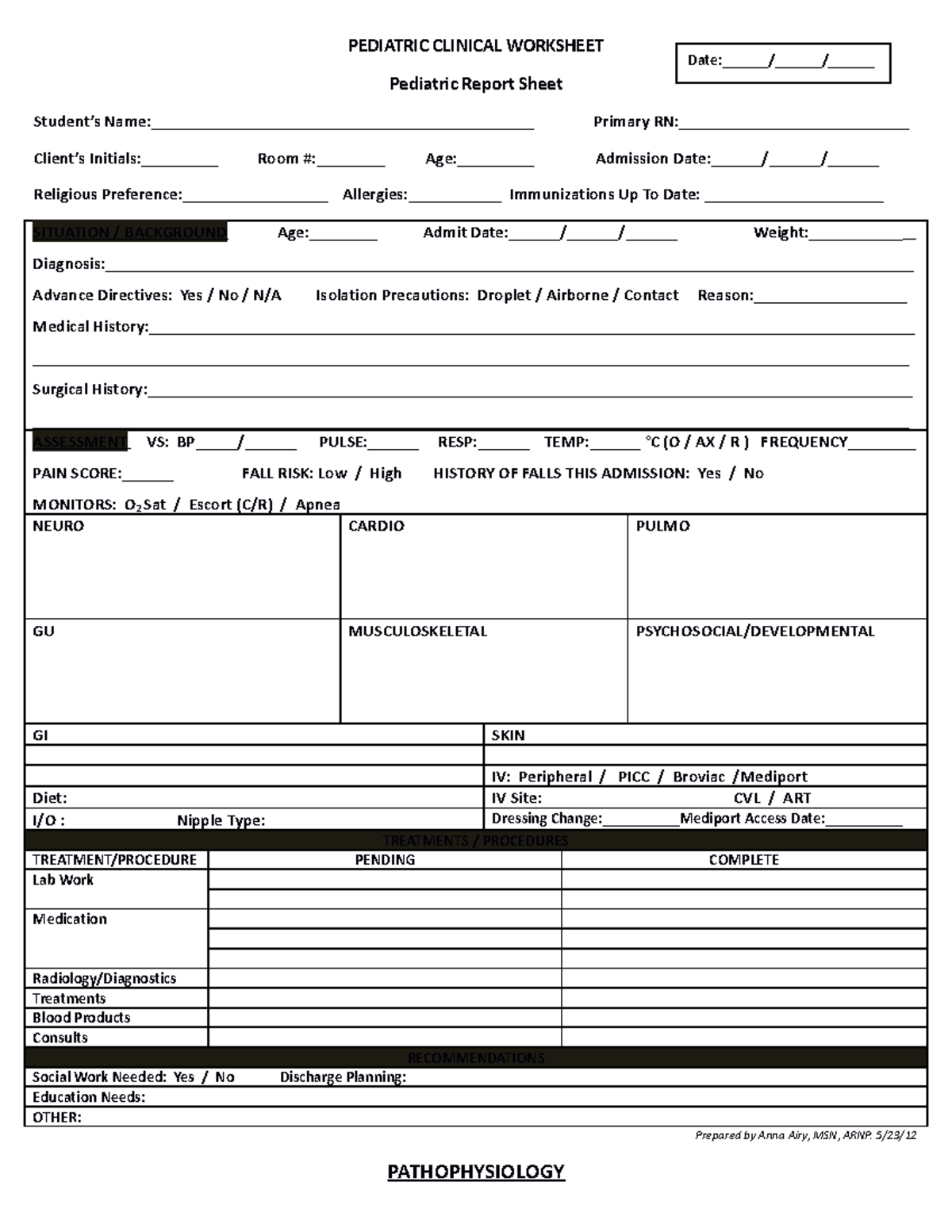 Summer+2019 +Peds+clinical+worksheet - PEDIATRIC CLINICAL WORKSHEET ...