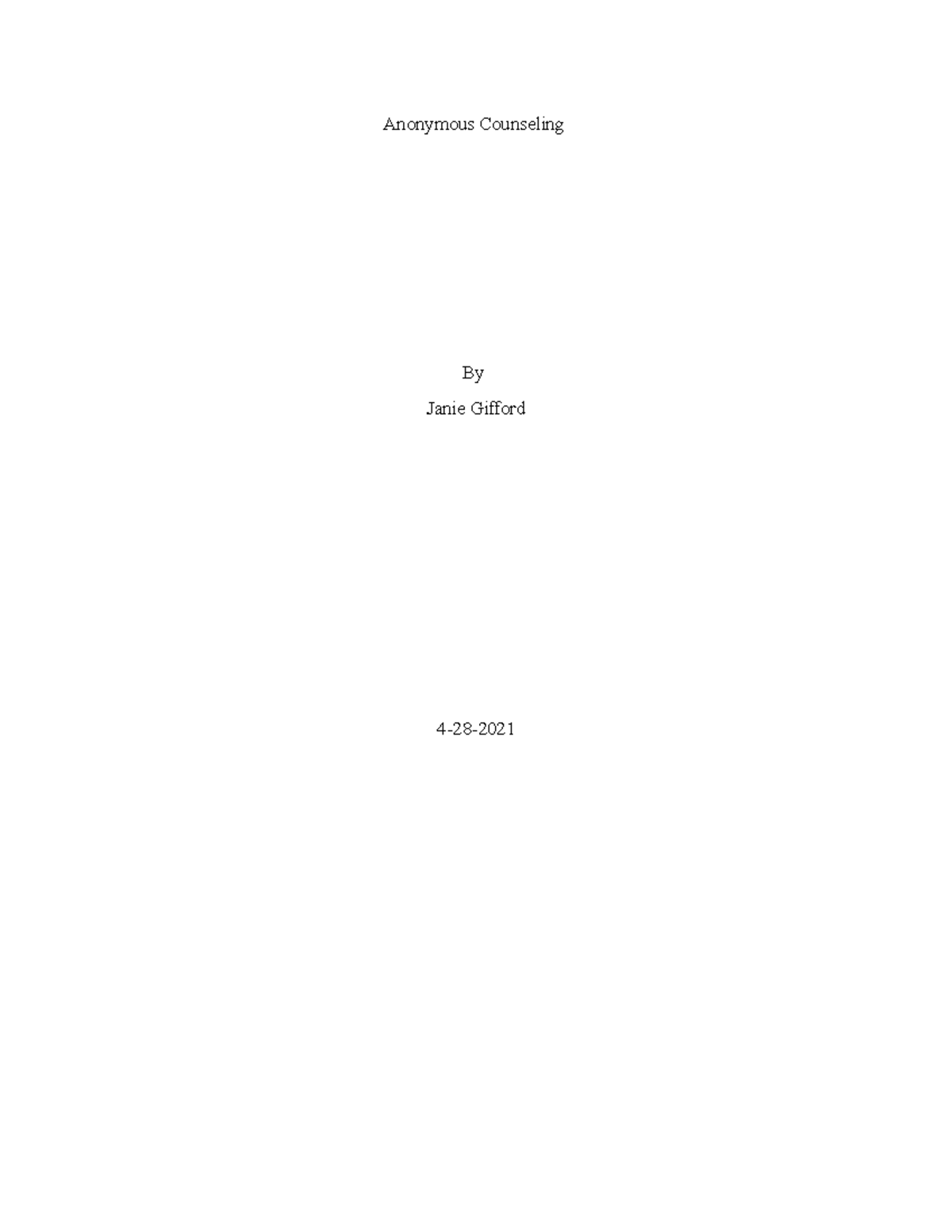 Final Draft Paper Grade A Anonymous Counseling By Janie Gifford 4