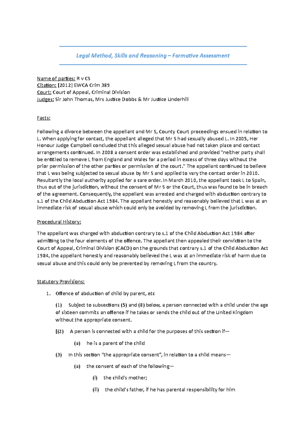 Legal Method Formative Assessment - Legal Method, Skills And Reasoning ...