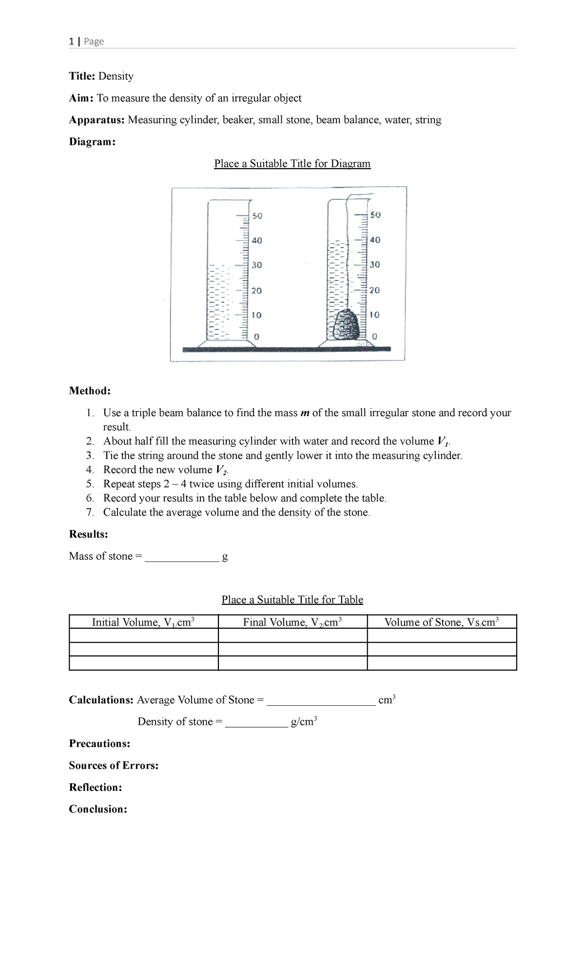 Class notes On Psychology - Title: Density Aim: To measure the density ...