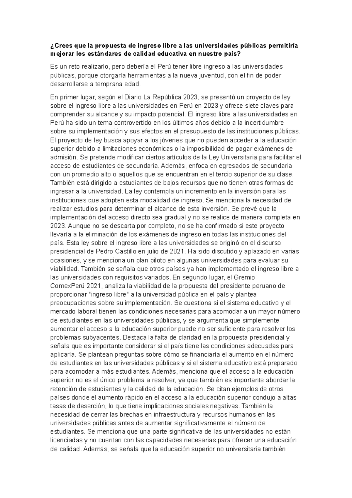 Semana 05 - Tema 01 - vlol - ¿Crees que la propuesta de ingreso libre a ...