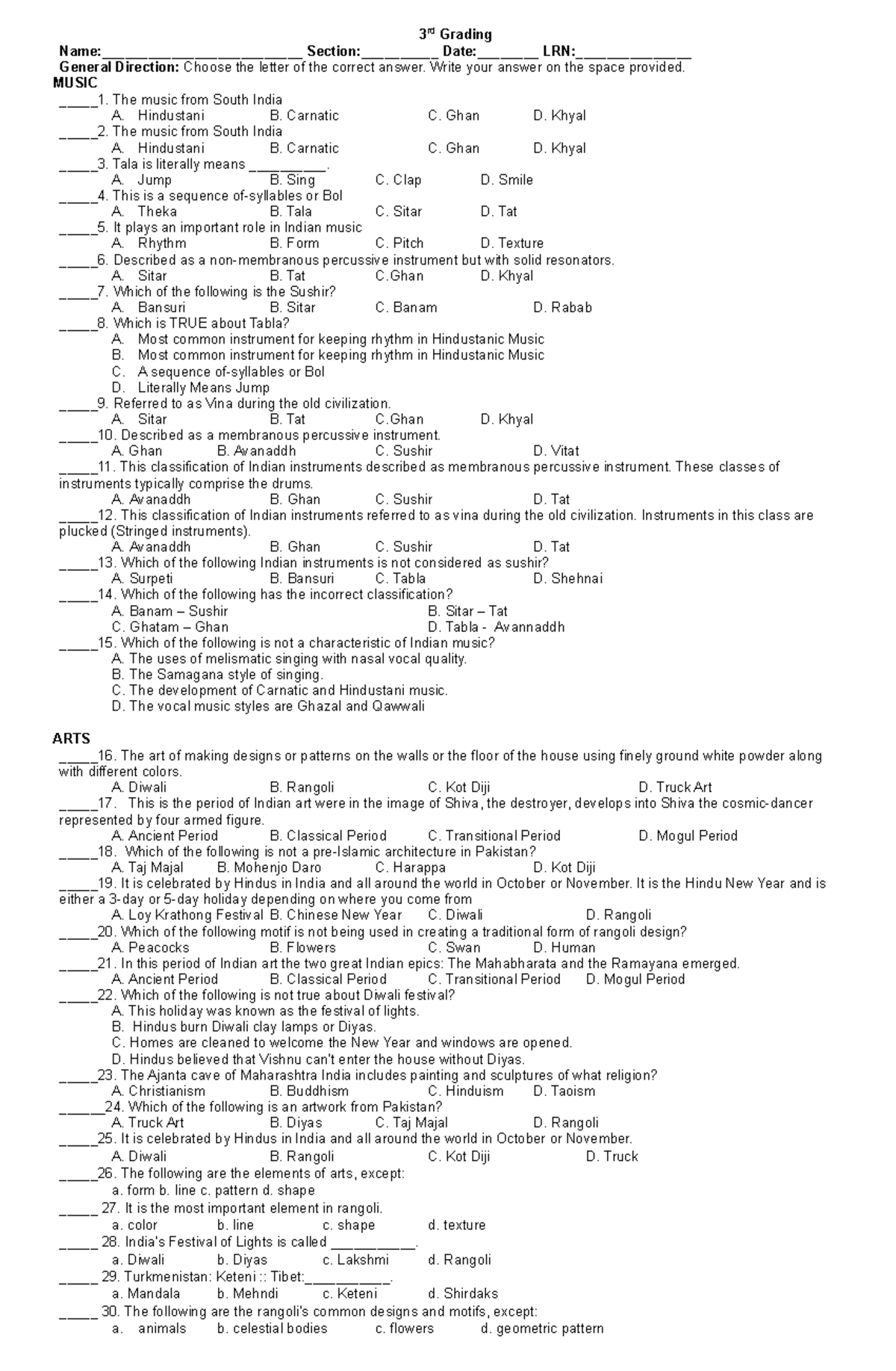 xavier-examination-3-rd-grading-name