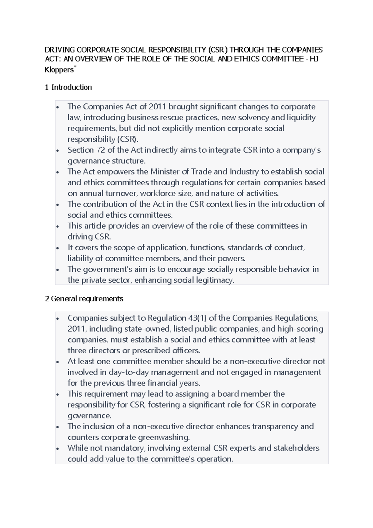 Driving Corporate Social Responsibility (CSR) Through THE Companies ACT ...