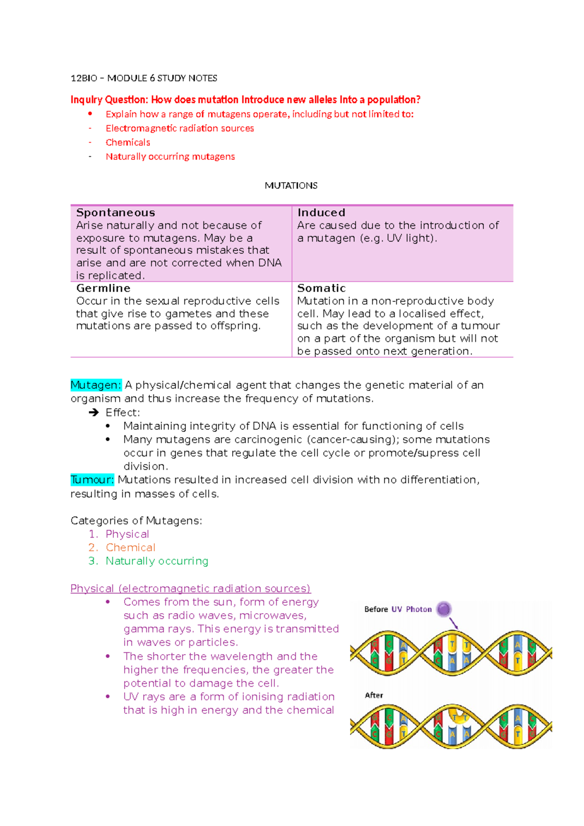 Module 6 study notes - 12BIO – MODULE 6 STUDY NOTES Inquiry Question ...