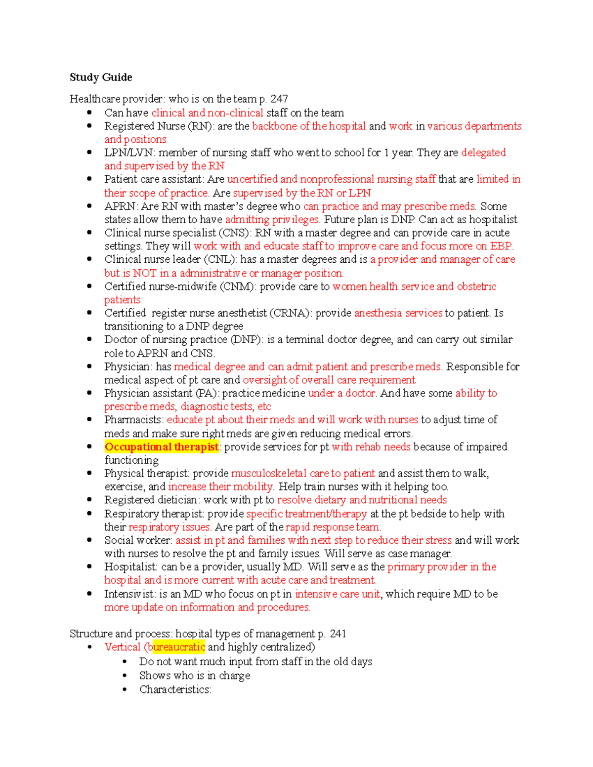 Study Guide Quiz#3 - Study Guide Healthcare Provider: Who Is On The ...