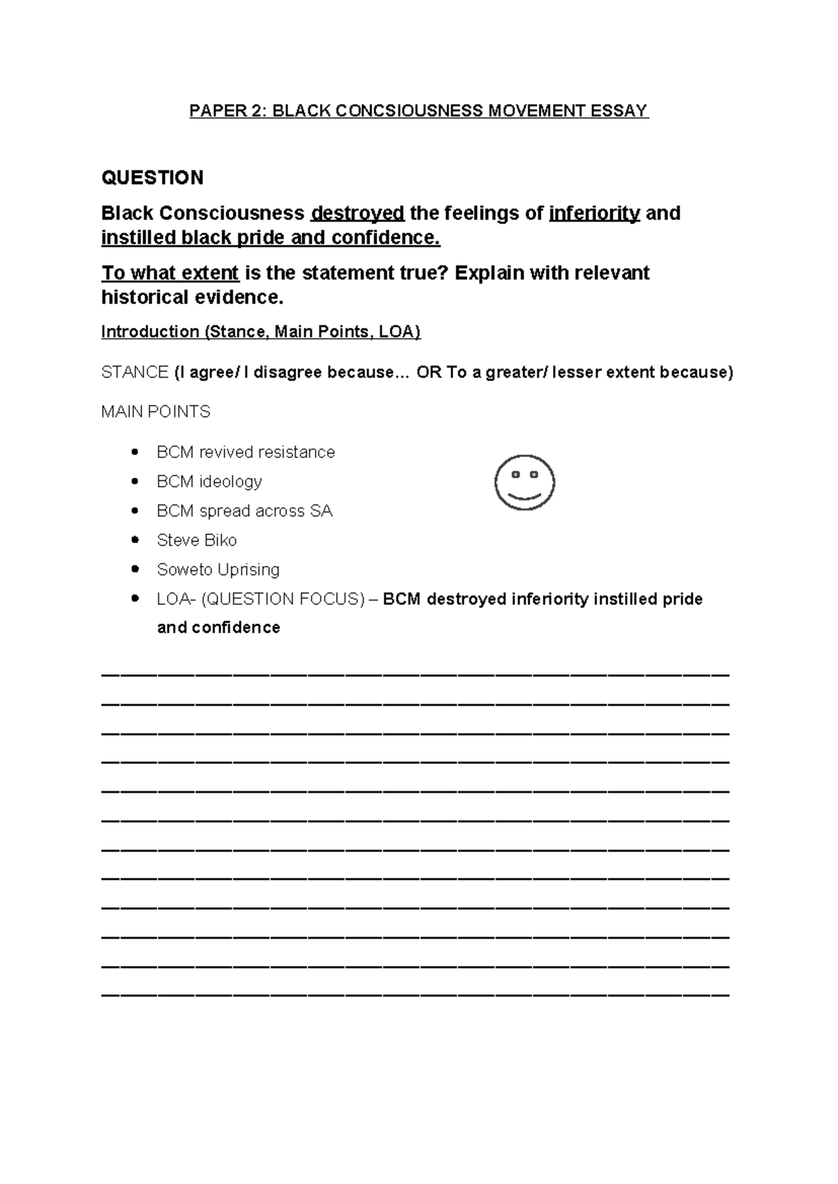 Condensed Paper 2 BCM Essay PAPER 2 BLACK CONCSIOUSNESS MOVEMENT