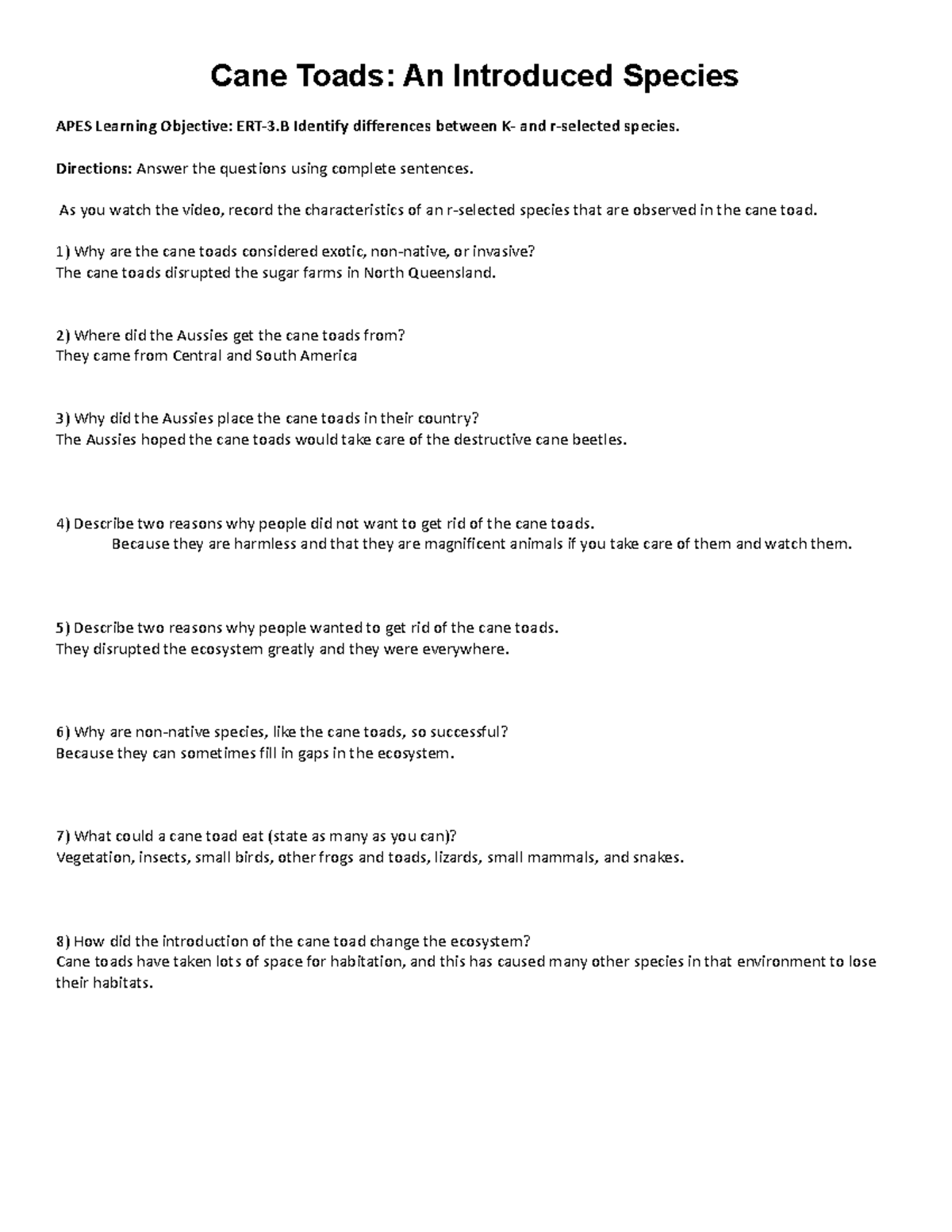 Cane Toads Video Guide Cane Toads An Introduced Species APES