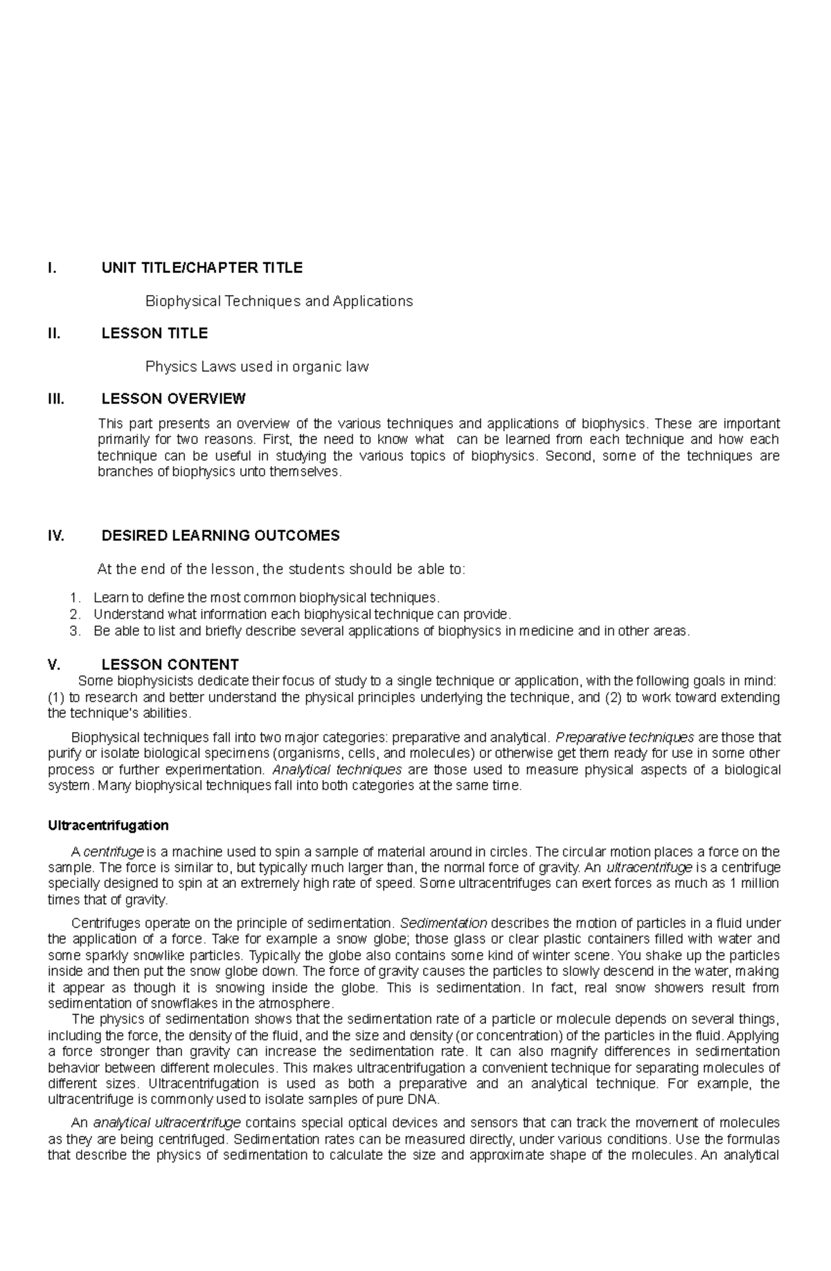 Biophysics-Module-3 - Complete Module 3 of Biophysics - I. UNIT TITLE ...