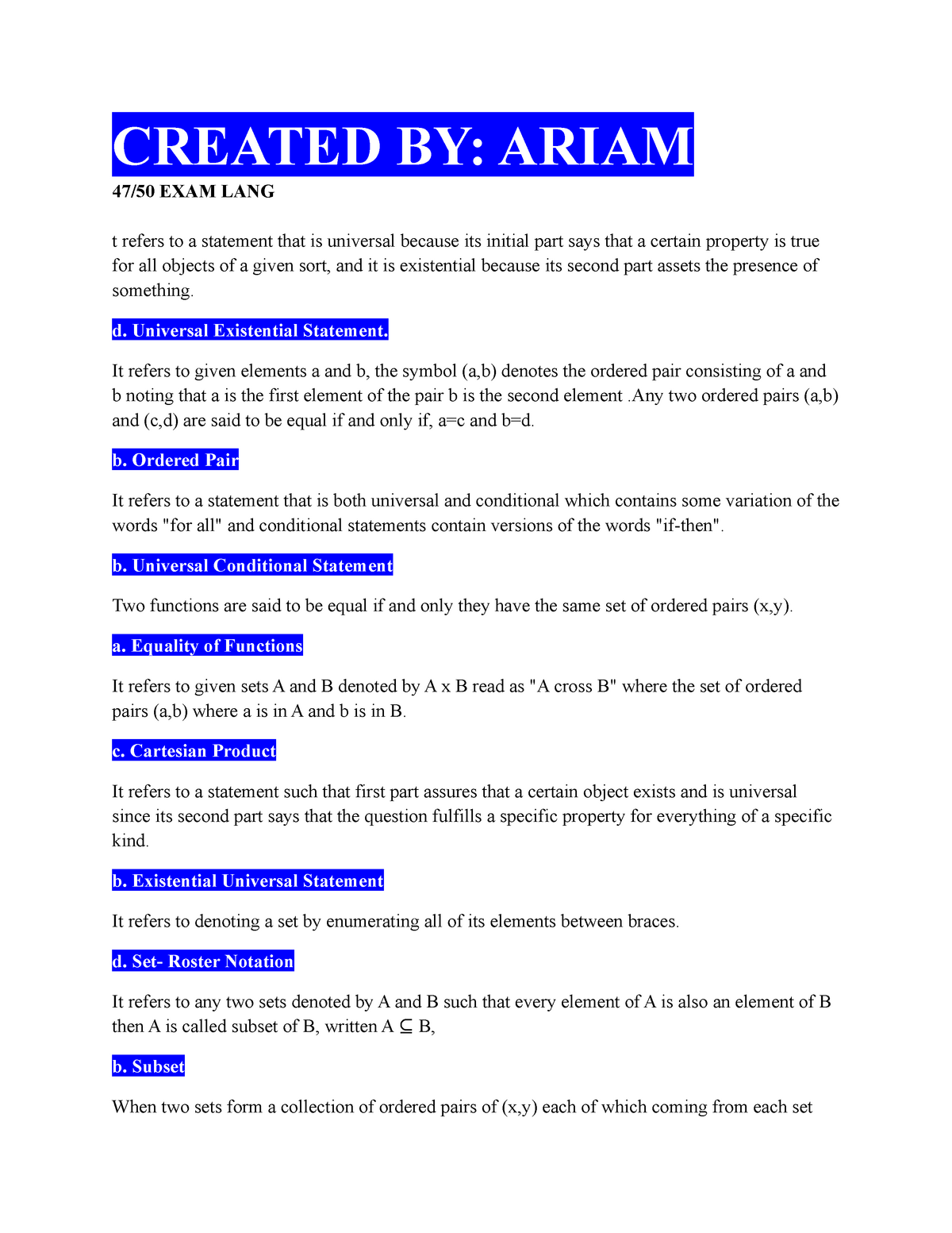 MATHEMATICS IN THE MODERN WORLD EXAM REVIEWER - CREATED BY: ARIAM 47/50 