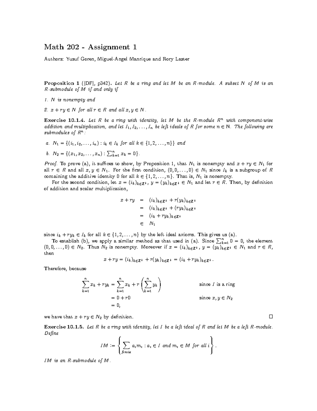 Math201hw1sols - Math 201, Winter 2018 - Math 202 - Assignment 1 ...