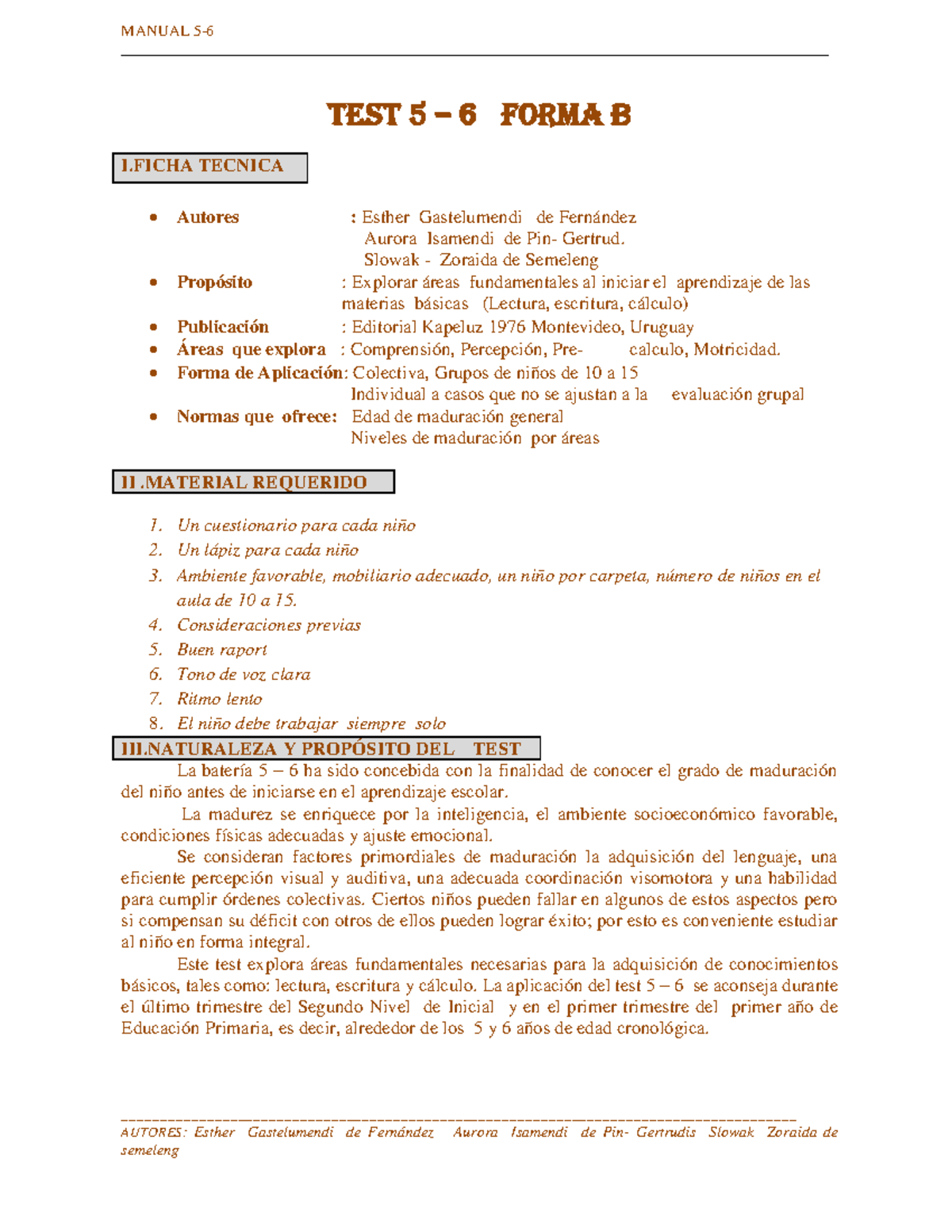 Instructivo Test 5 - 6 - Manual Test 5-6 - MANUAL 5- AUTORES: Esther ...