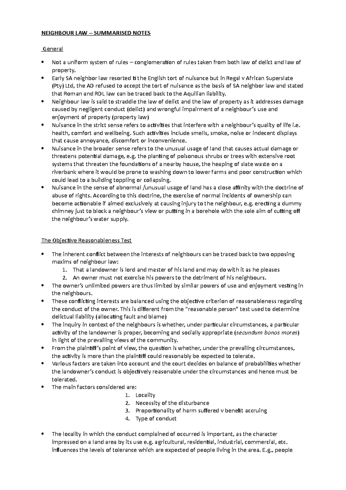 Neighbour LAW - LECTURE NOTES - NEIGHBOUR LAW – SUMMARISED NOTES ...