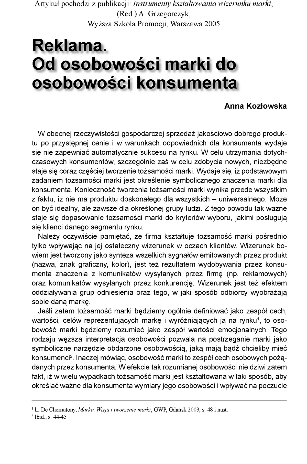 A. Koz Owska, Reklama. Od Osobowo Ci Marki Do Osobowo Ci Konsumenta - W ...