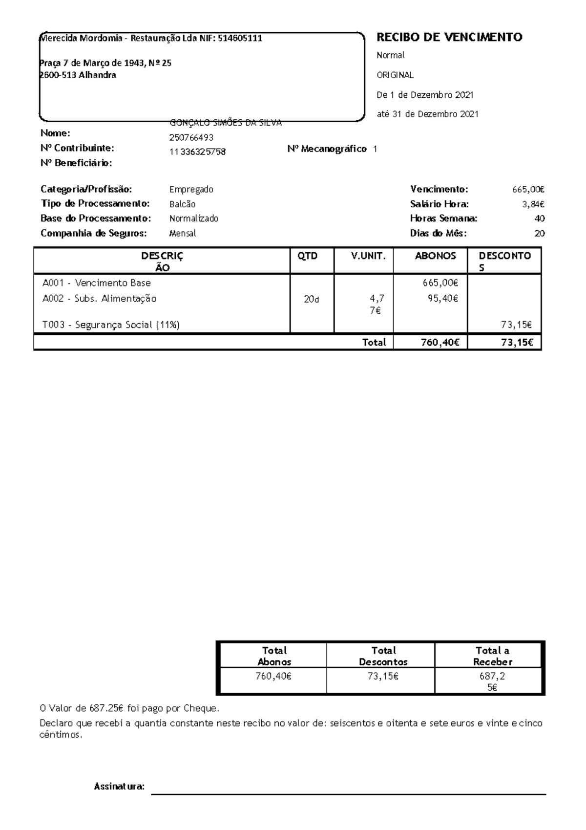 Mordomia Dez 2021 Minuta De Recibo De Vencimento Pode Ser Editado Para Utilização Nome Nº 3846