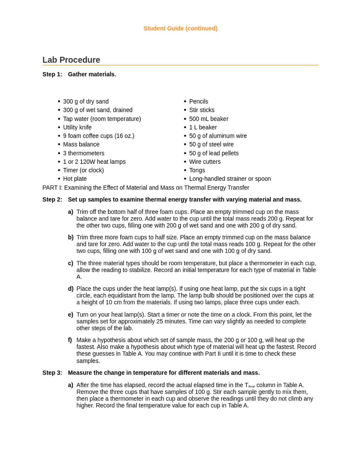 Download - lab work - Lab Procedure Gather materials. 300 g of dry sand ...