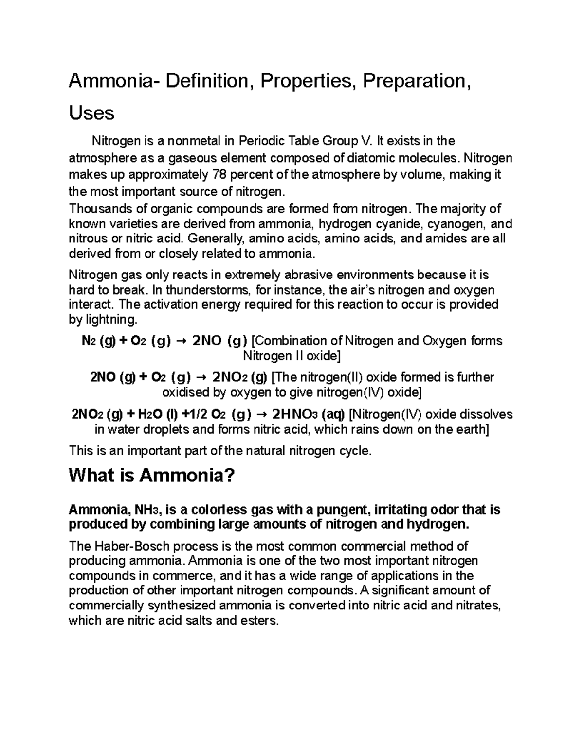 Ammonia Definition, Properties, Preparation, Uses Ammonia