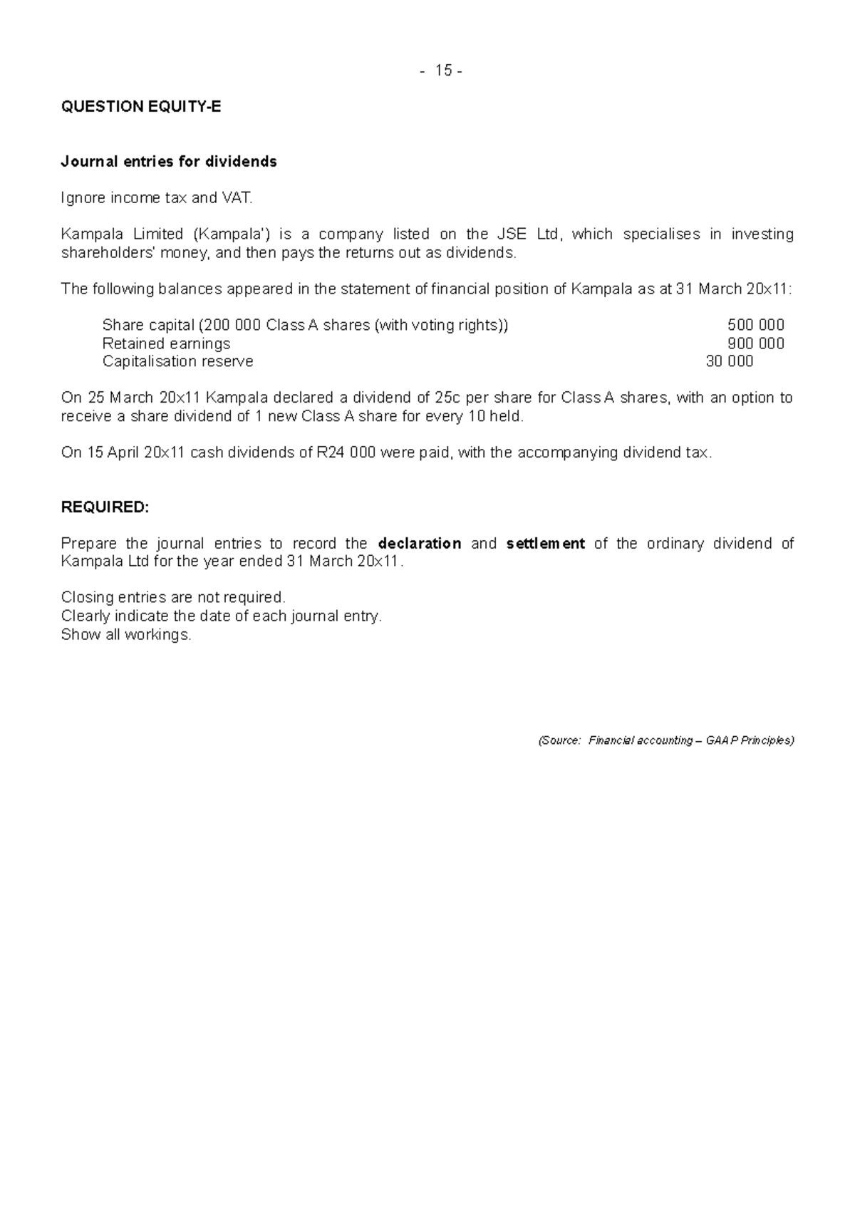 Unit Owners' equityQuestion E 15 QUESTION EQUITYE Journal