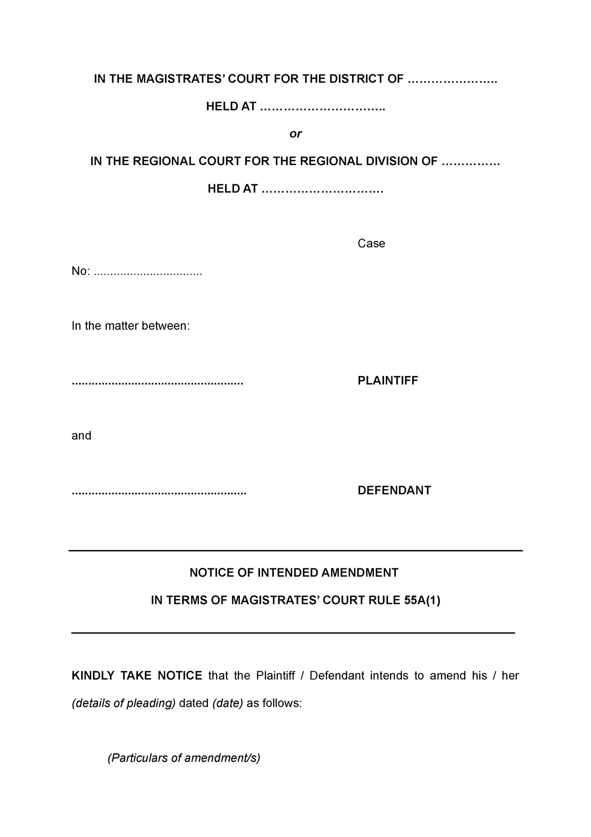 Amendment Of Pleadings Magistrates Court Magistrates Court Rule 55a In The Magistrates