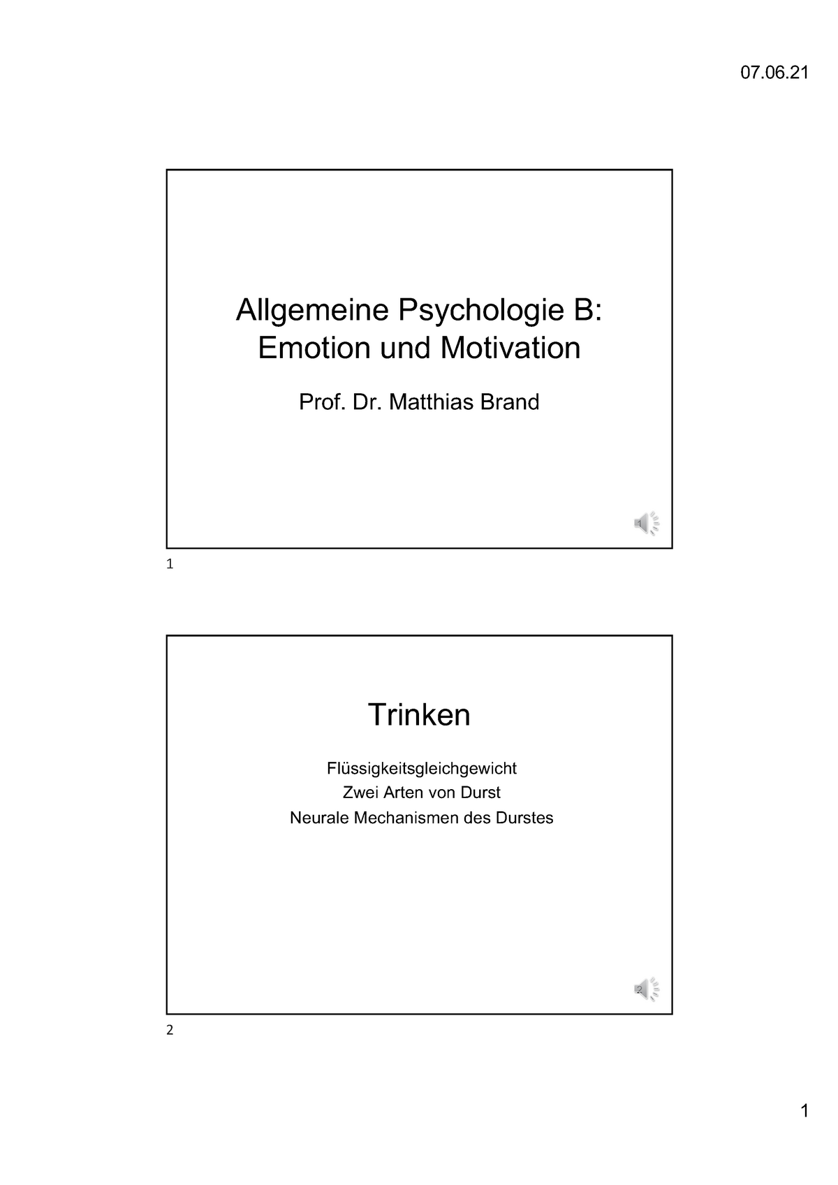 Allgemeine Psychologie B Vorlesung 8 Mitschriften Brand - 1 Allgemeine ...