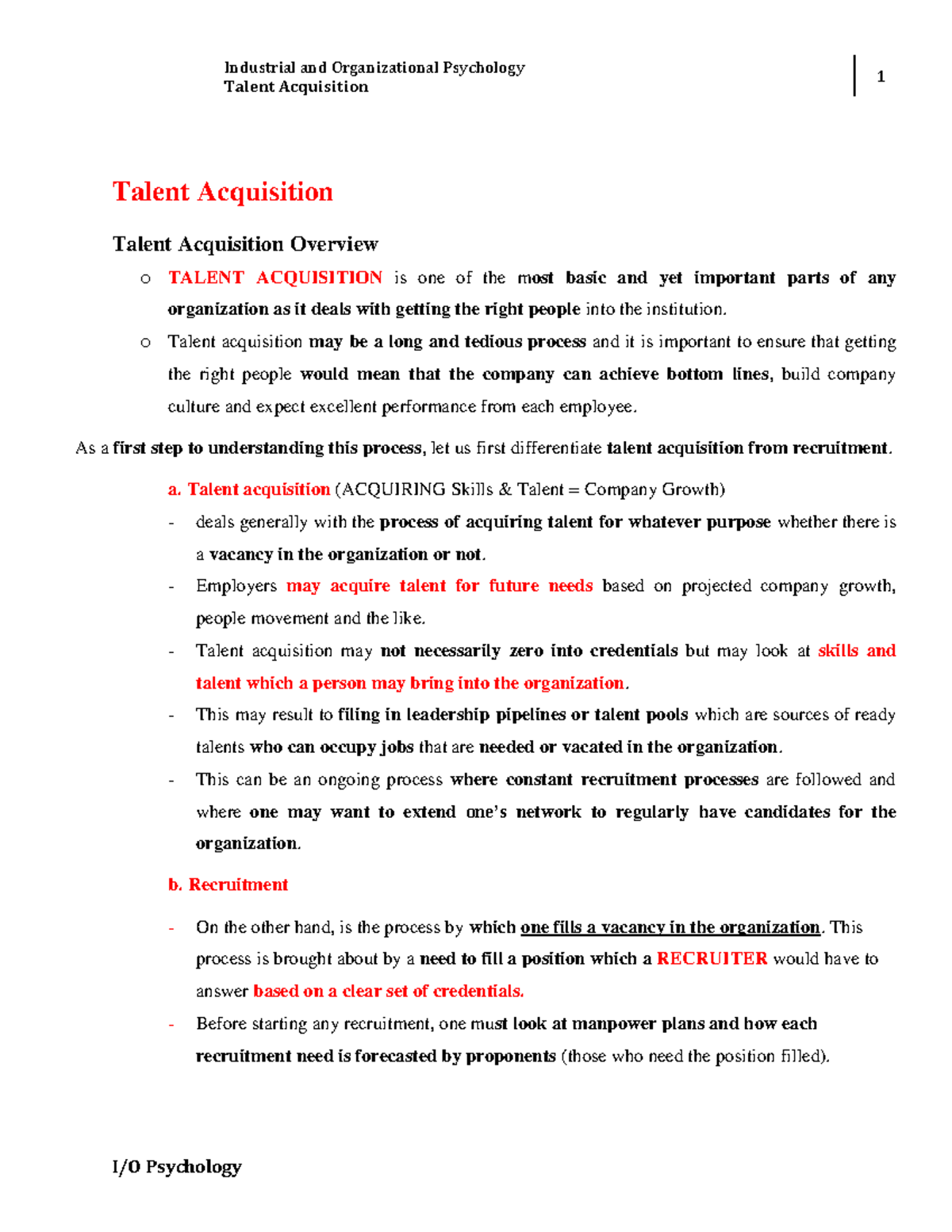 IO Lesson 3 Talent Acquisition - Industrial and Organizational ...