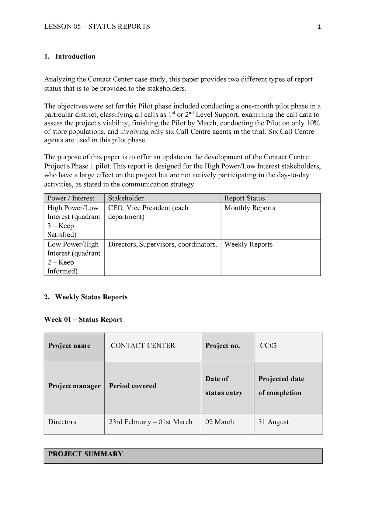 Lesson 05 - Status Report - 1. Introduction Analyzing the Contact ...