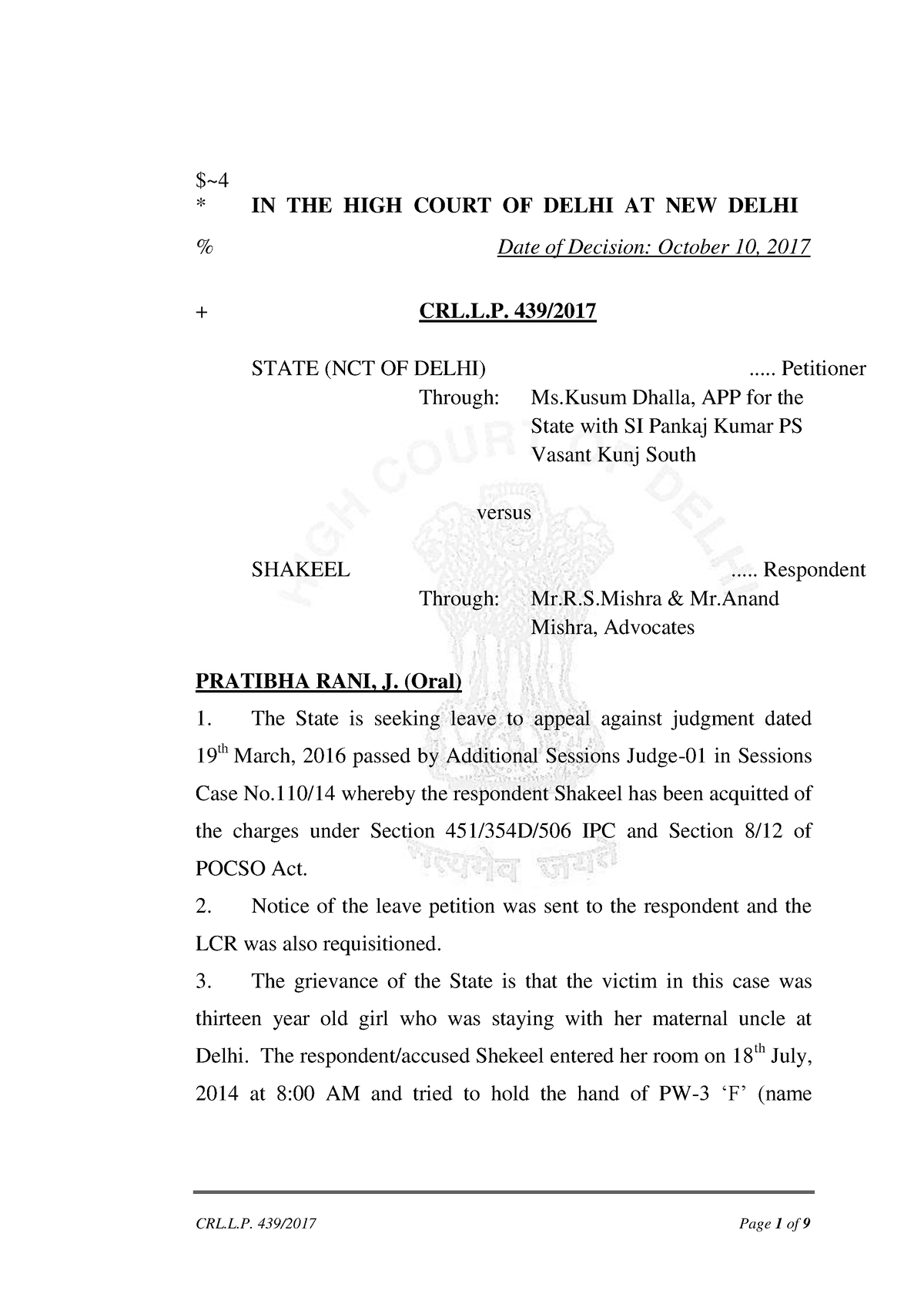 State vs shakeel (Delhi high court) * IN THE HIGH COURT OF DELHI