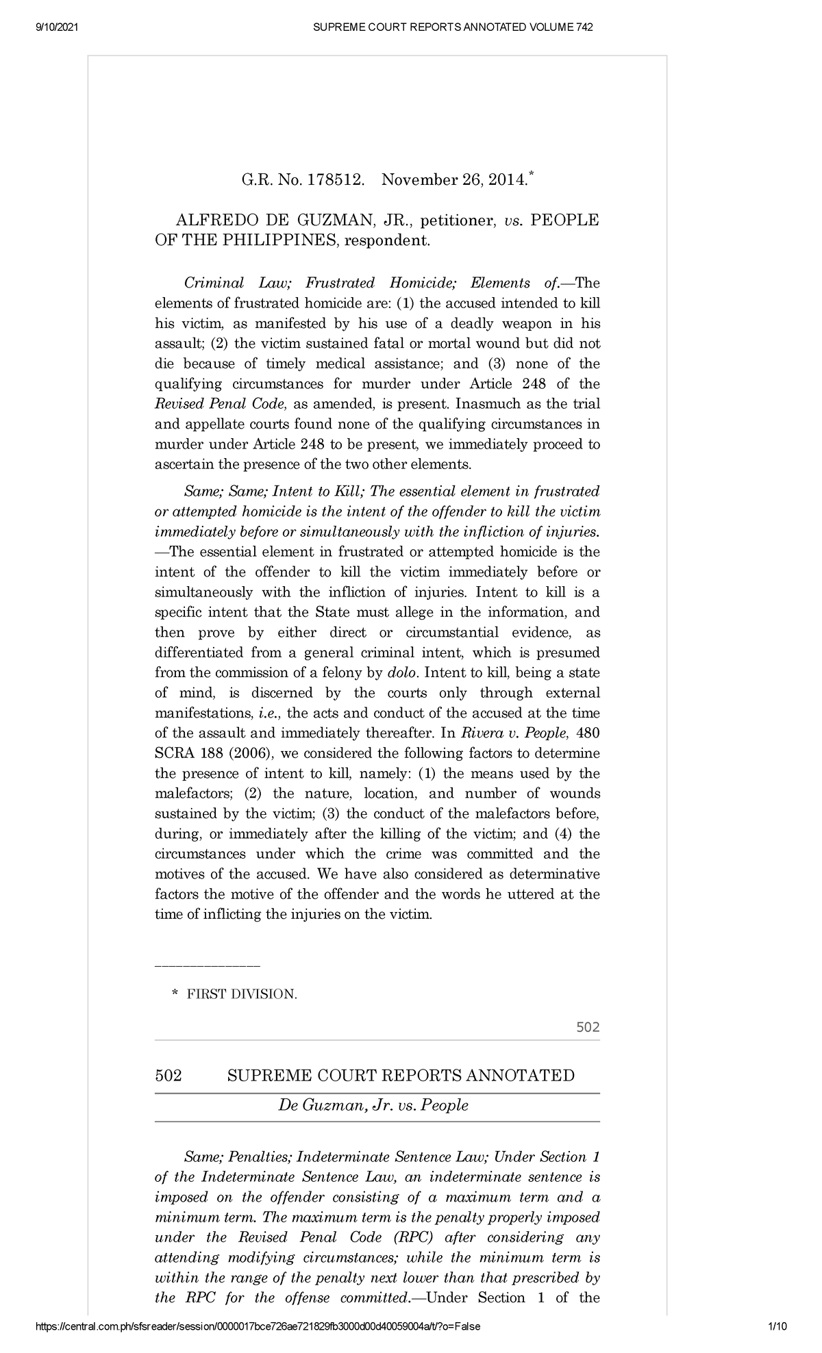 De Guzman, Jr. vs. People G. No. 178512. November 26, 2014.* ALFREDO