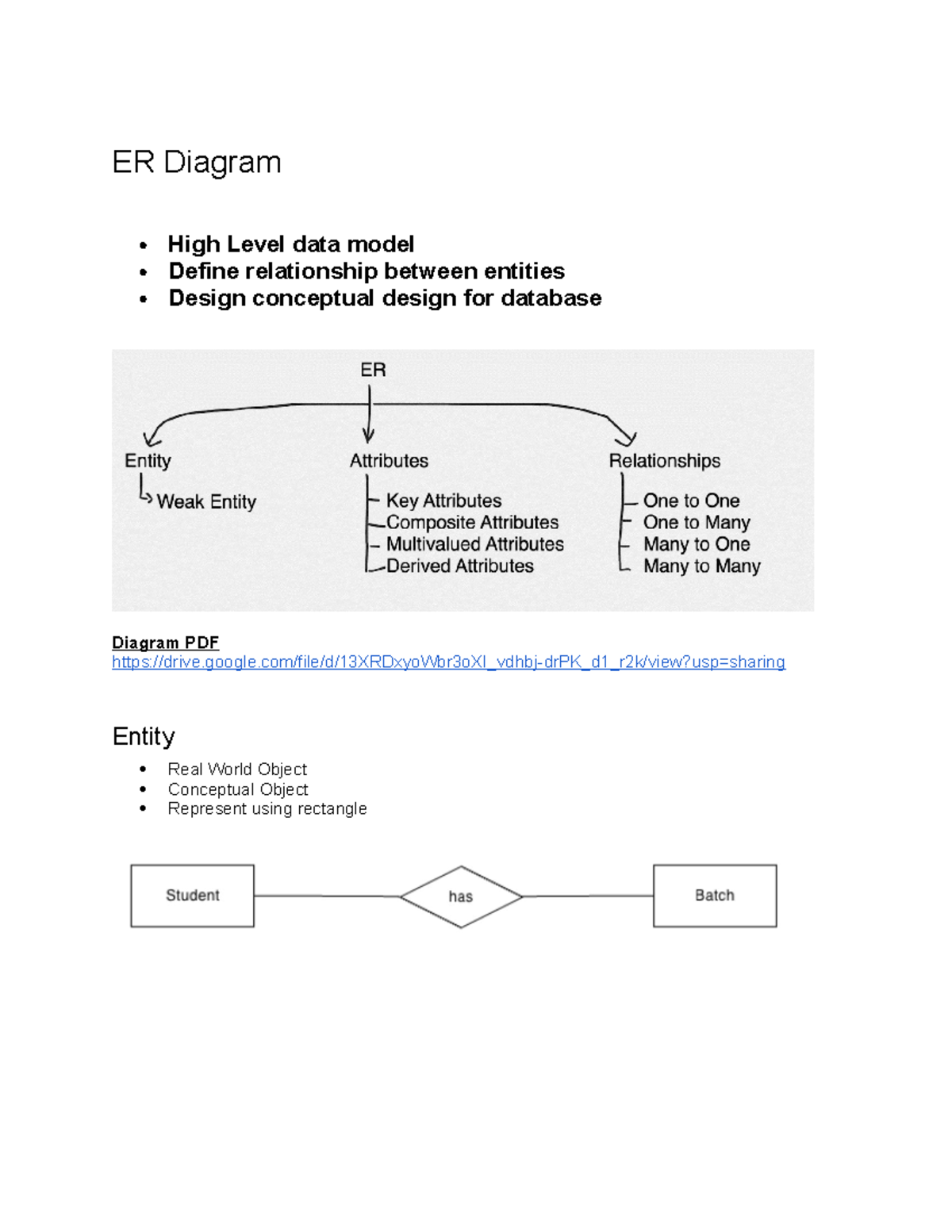 ER Diagram - ER Diagram High Level data model Define relationship ...