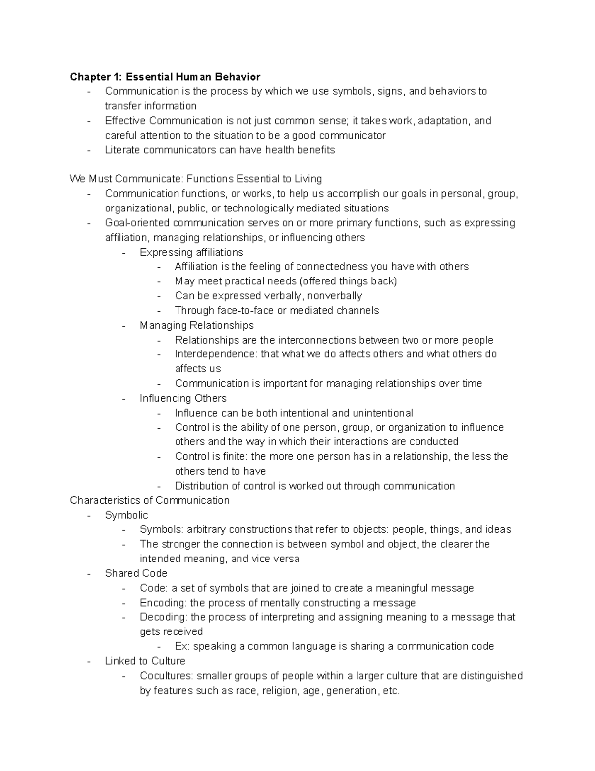 COMM1 Midterm Study Guide - Chapter 1: Essential Human Behavior ...