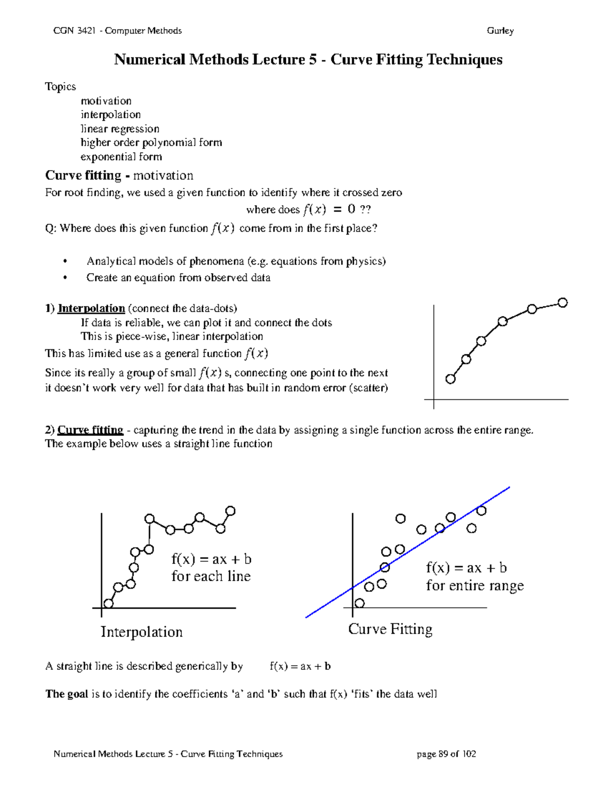 STA 132 Lecture Note - 5 - Curve fitting - Numerical Methods Lecture 5 ...