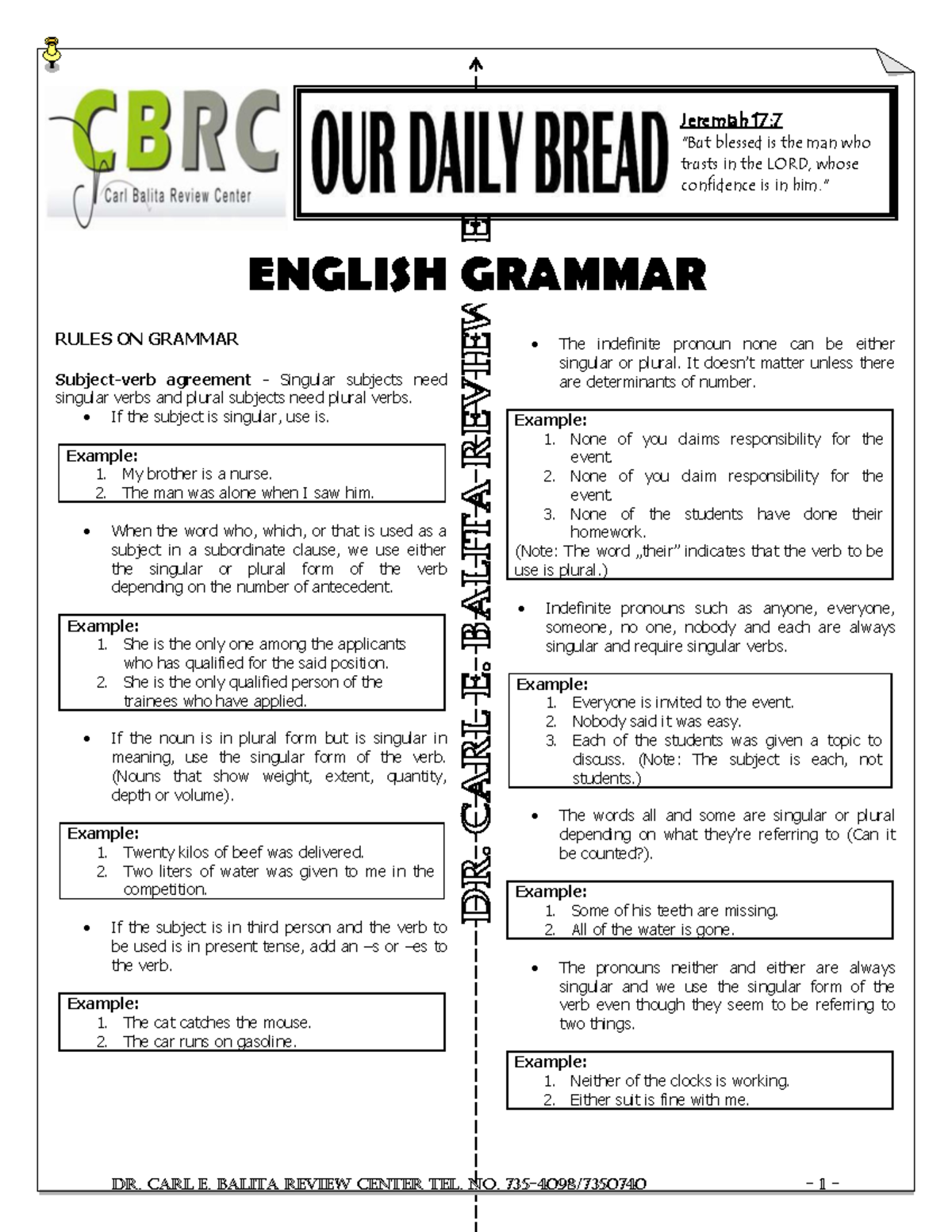 Copy of ODB - English Grammar - RULES ON GRAMMAR Subject-verb agreement ...