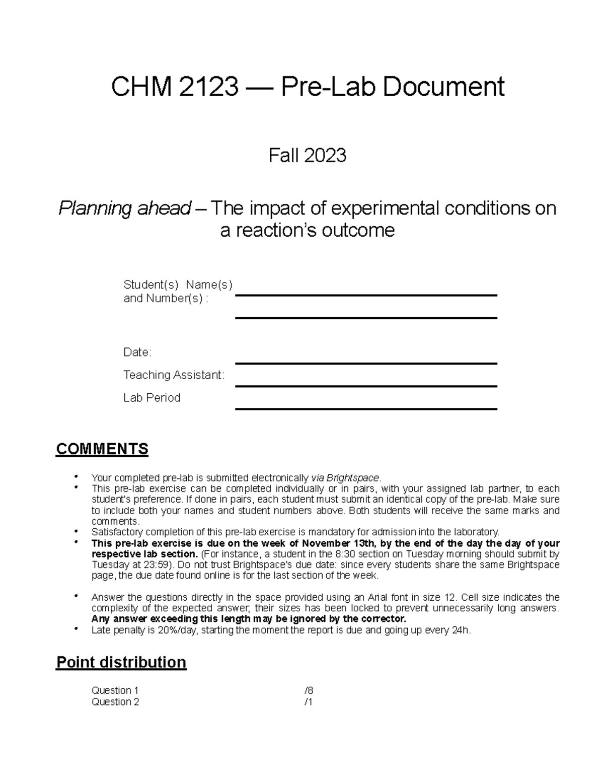 CHM2123 2023 Chemoselectivity Prelab - CHM 2123 — Pre-Lab Document Fall ...