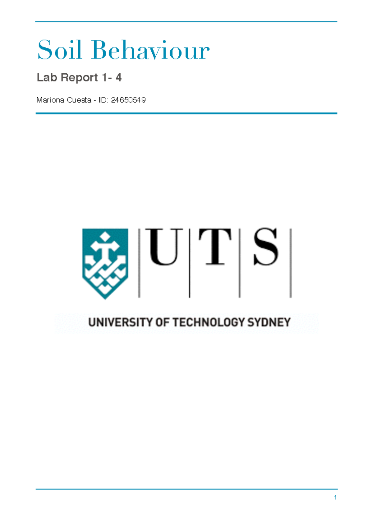 Laboratory Report - Soil Behaviour Lab Report 1- 4 Mariona Cuesta - ID ...