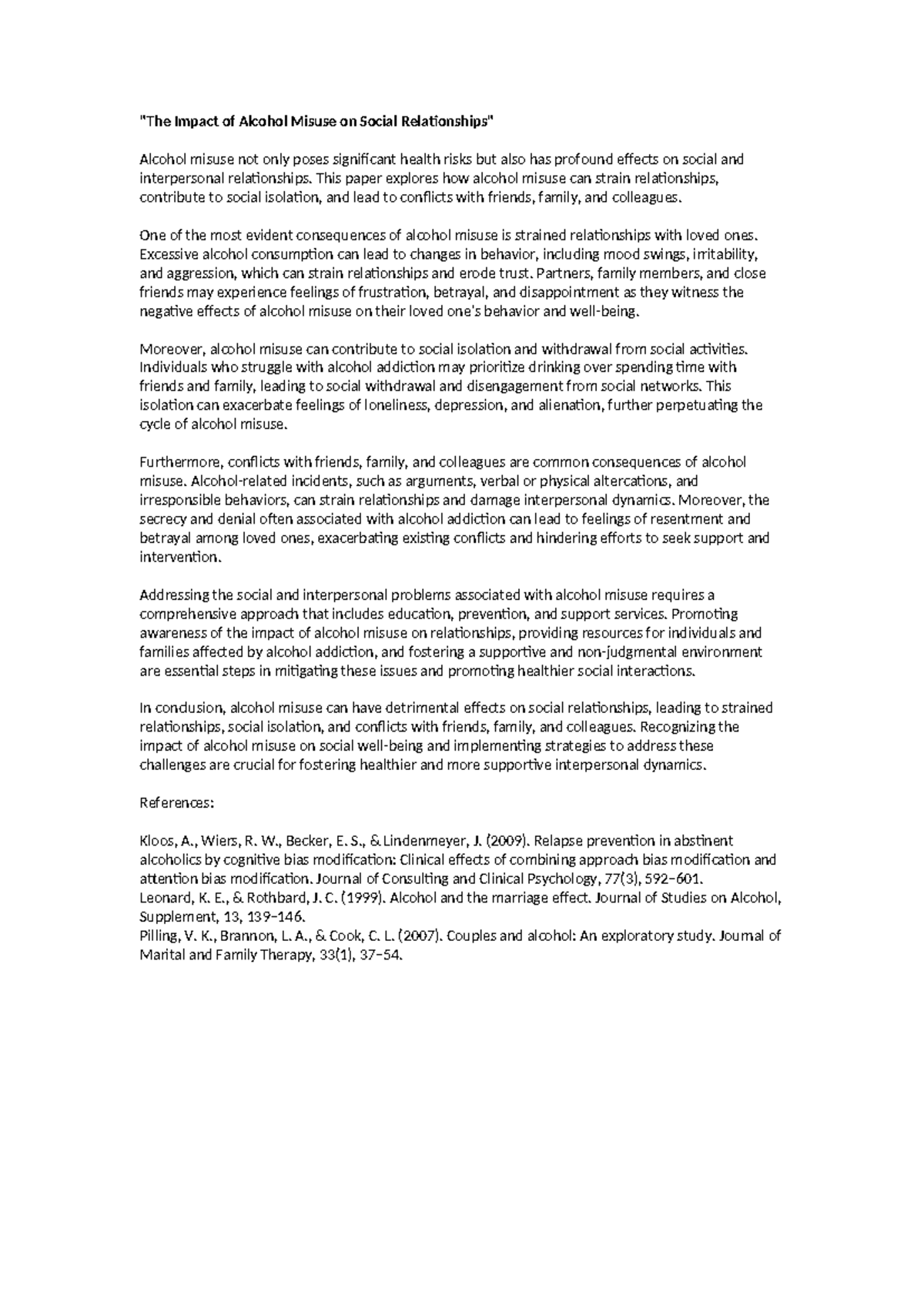 The Impact of Alcohol Misuse on Social Relationships - "The Impact of ...