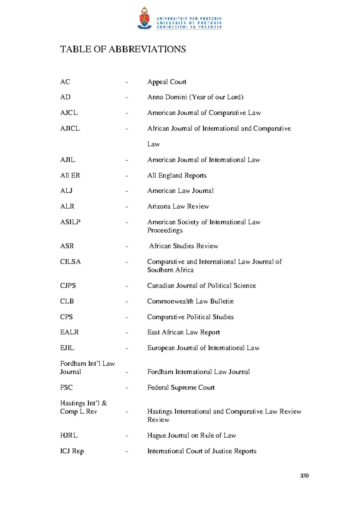 07back NOTES TABLE OF ABBREVIATIONS AC Appeal Court AD Anno