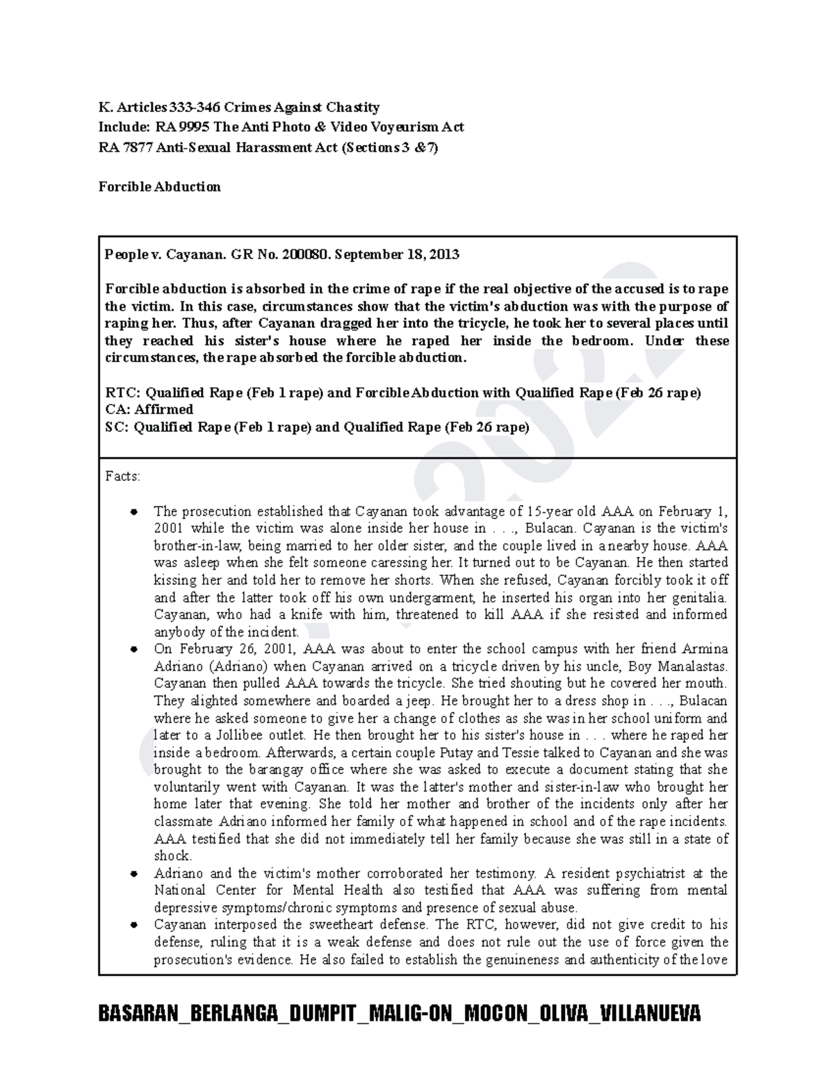 5. Articles 333 - 365 - CASE DIGEST - 2021- K. Articles 333-346 Crimes ...