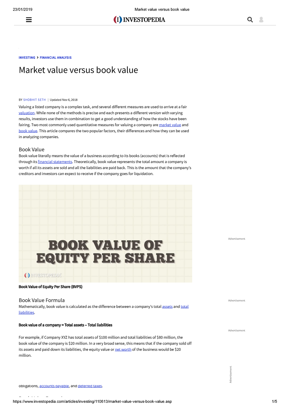 Market value versus book value - INVESTING INVESTING FINANCIAL