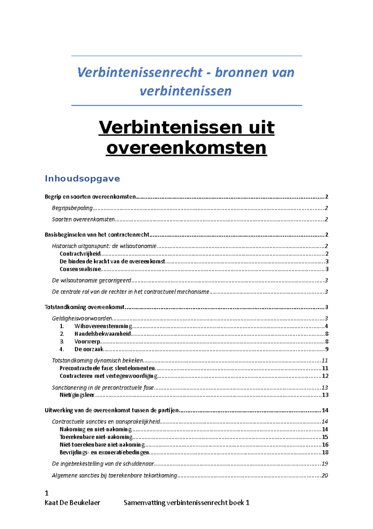 Vb R Samenvatting Boek 1 - Verbintenissenrecht - Bronnen Van ...