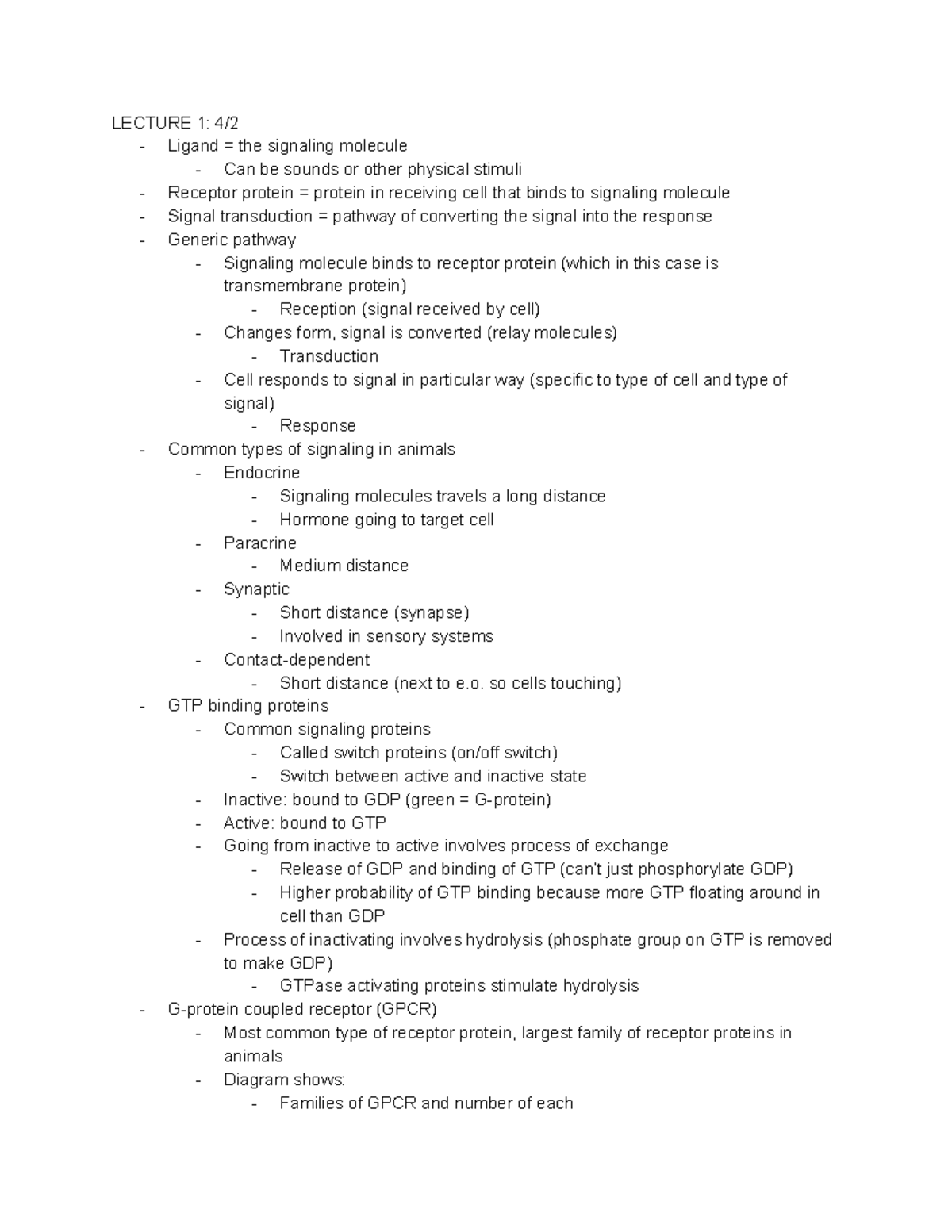 Bio 1a Unit 3 Notes - LECTURE 1: 4/ Ligand = the signaling molecule Can ...