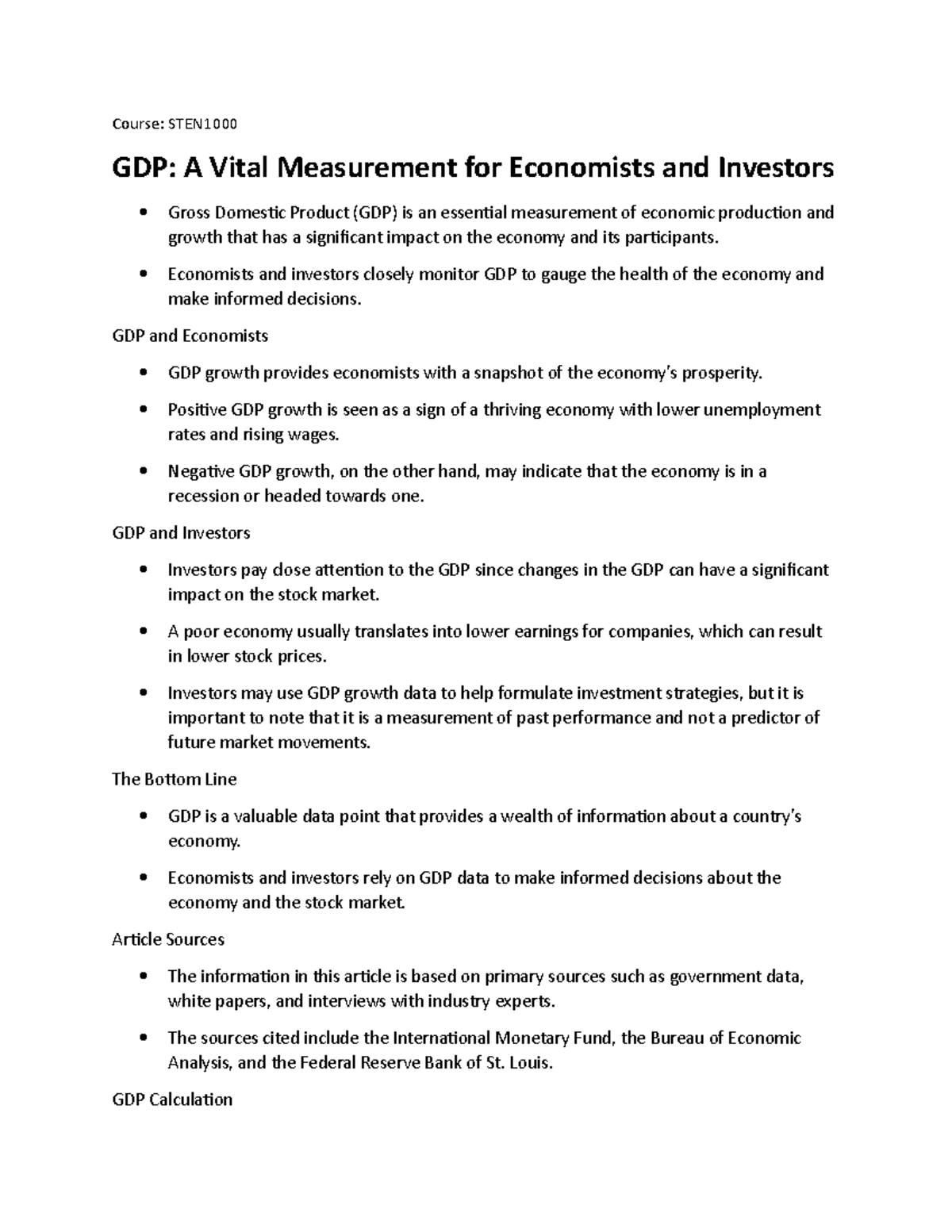 GDP A Vital Measurement for Economists and Investors Economists and