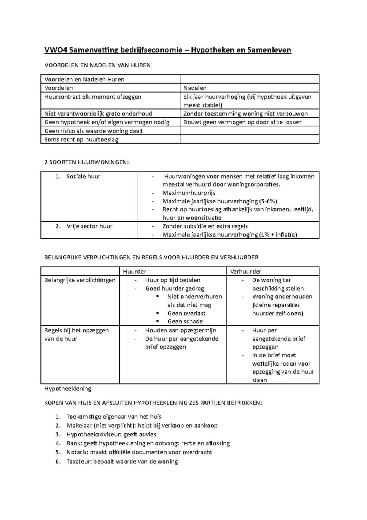 Samenvatting Bedrijfseconomie VWO4 - Hypotheken En Samenleven - VWO4 ...